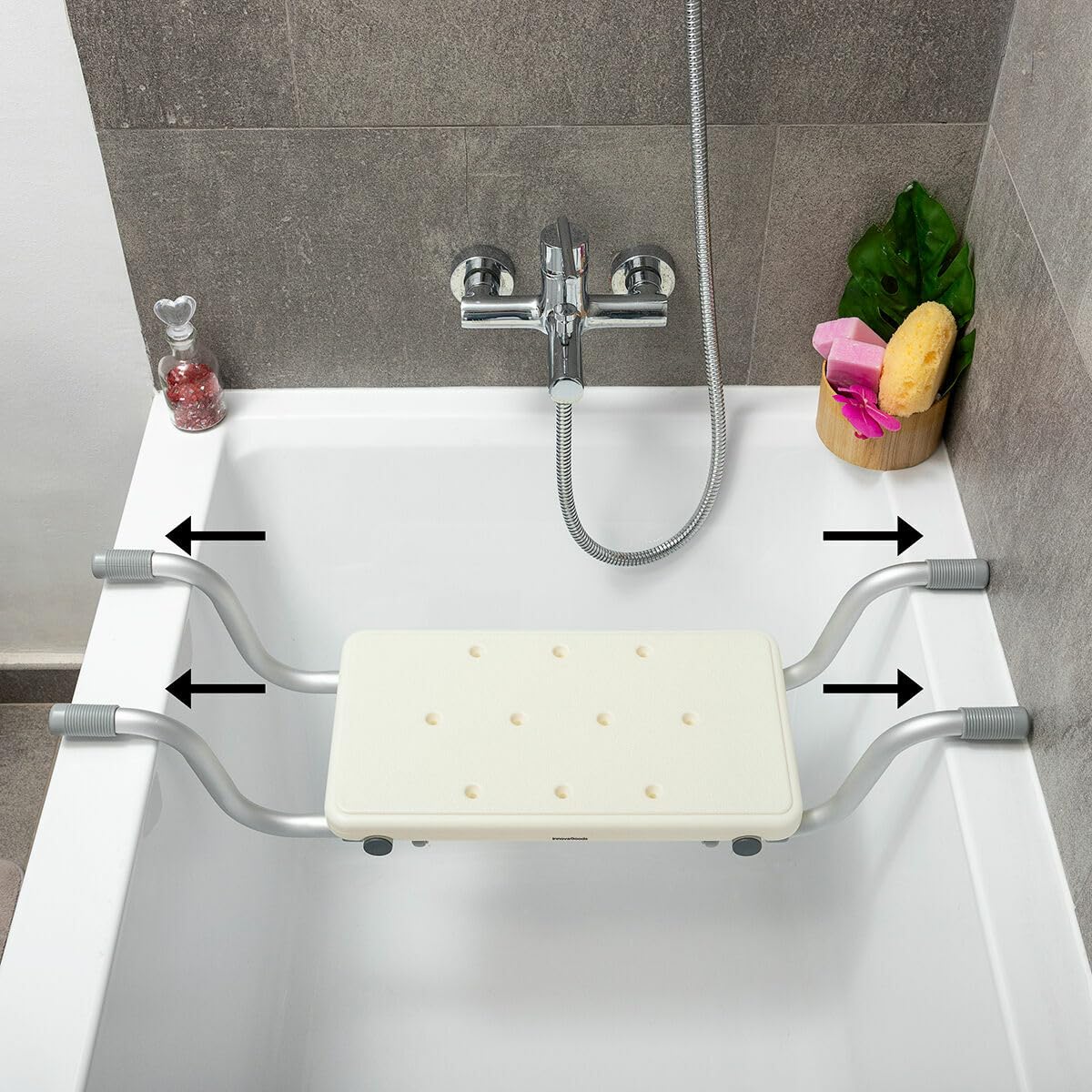 InnovaGoods® 2-in-1 Duschhocker, Rutschfester Duschhocker, ausziehbarer Duschhocker mit 2 Positionen, Duschstuhl für ältere Menschen, Fester Griff, Duschhocker Inklusive Befestigungsmaterial.