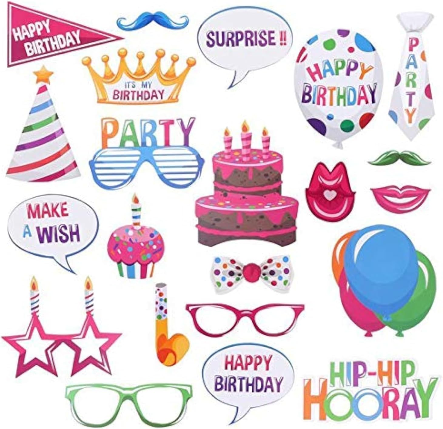Rozi Decoration® 817 Happy Birthday Photo Booth Props Funny Birthday Decor for Celebrating Birthday Party Decorations Photobooth Props- Set of 18