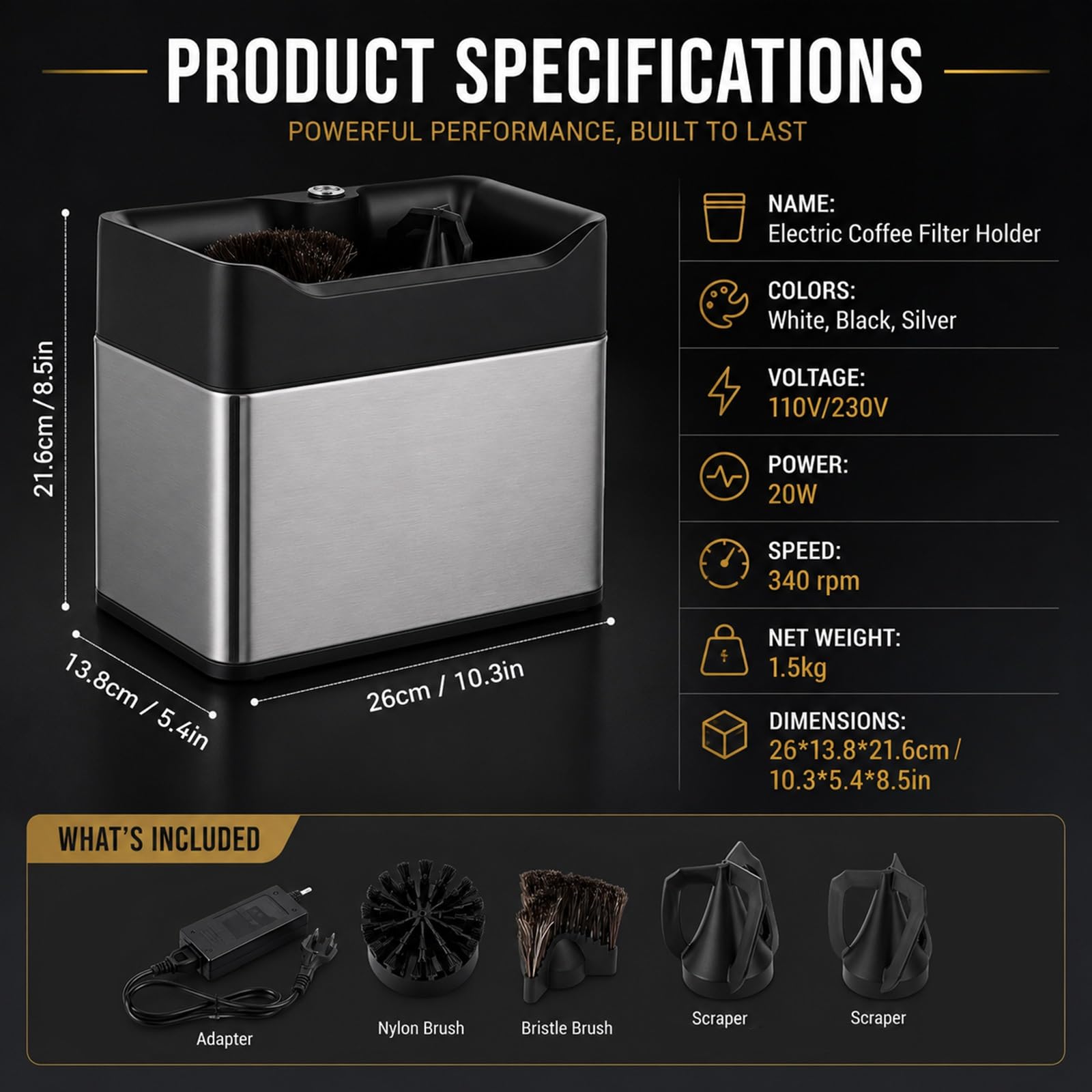 Caja de Golpeteo Eléctrica para Espresso, Herramienta de Limpieza Rápida de Mango, Estación Multi-Instalación Ahorro de Espacio para Mesa o Pared(White)