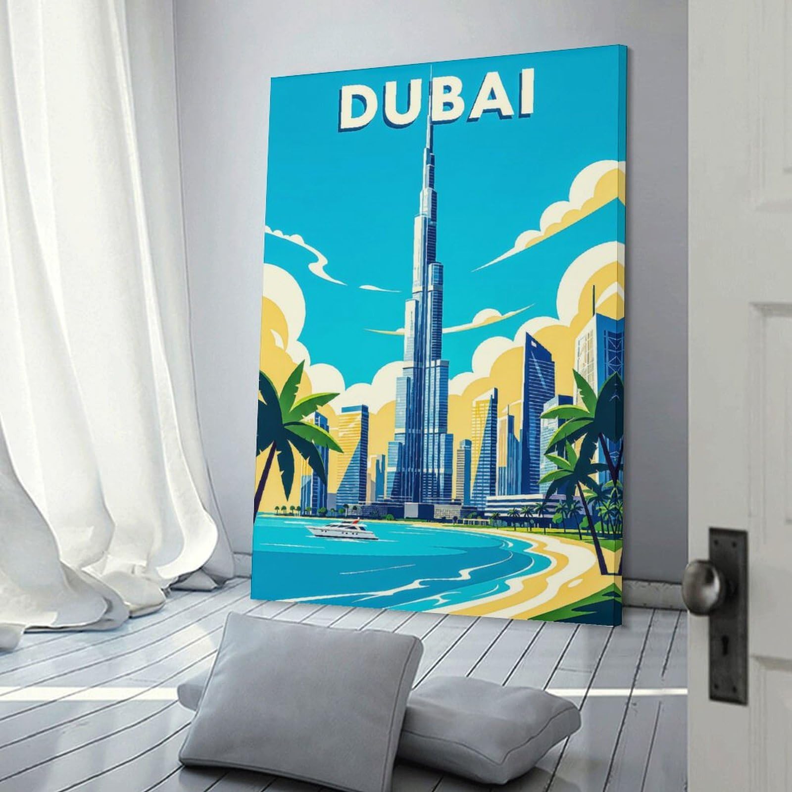 Junmoney Wall Art Print Dubai Skyline with Burj Khalifa, 12x18inch(30x45cm), for Hallway, Bedroom Or Modern Interiors, Thoughtful Wall Decor for Art Lovers