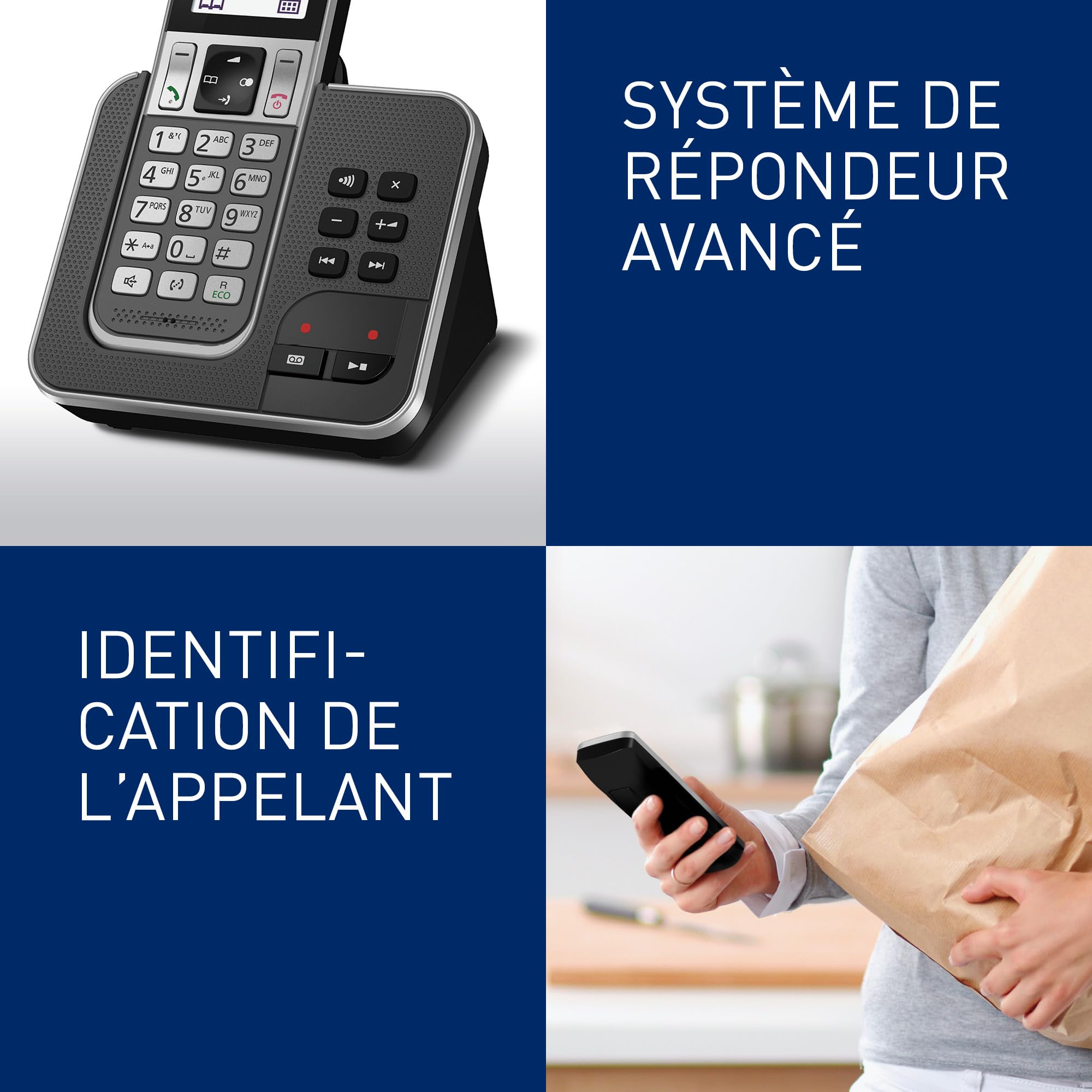 Panasonic KX-TGD322 Téléphone sans Fil Répondeur Écran Noir