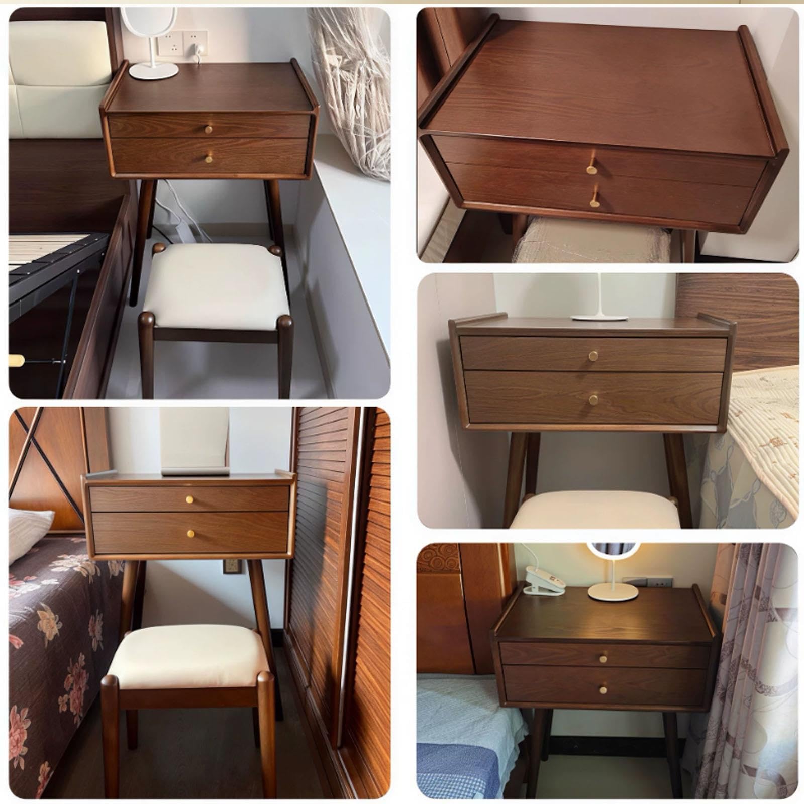 Massivholz Schminktisch 2-in-1 mit Hocker und Schubladen für Schlafzimmer