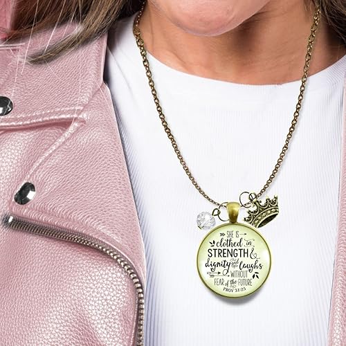 Miniatura 3 de Faith Necklace She is Clothed Strength Dignity Jewelry Message Proverb 31 Crown Gift 36