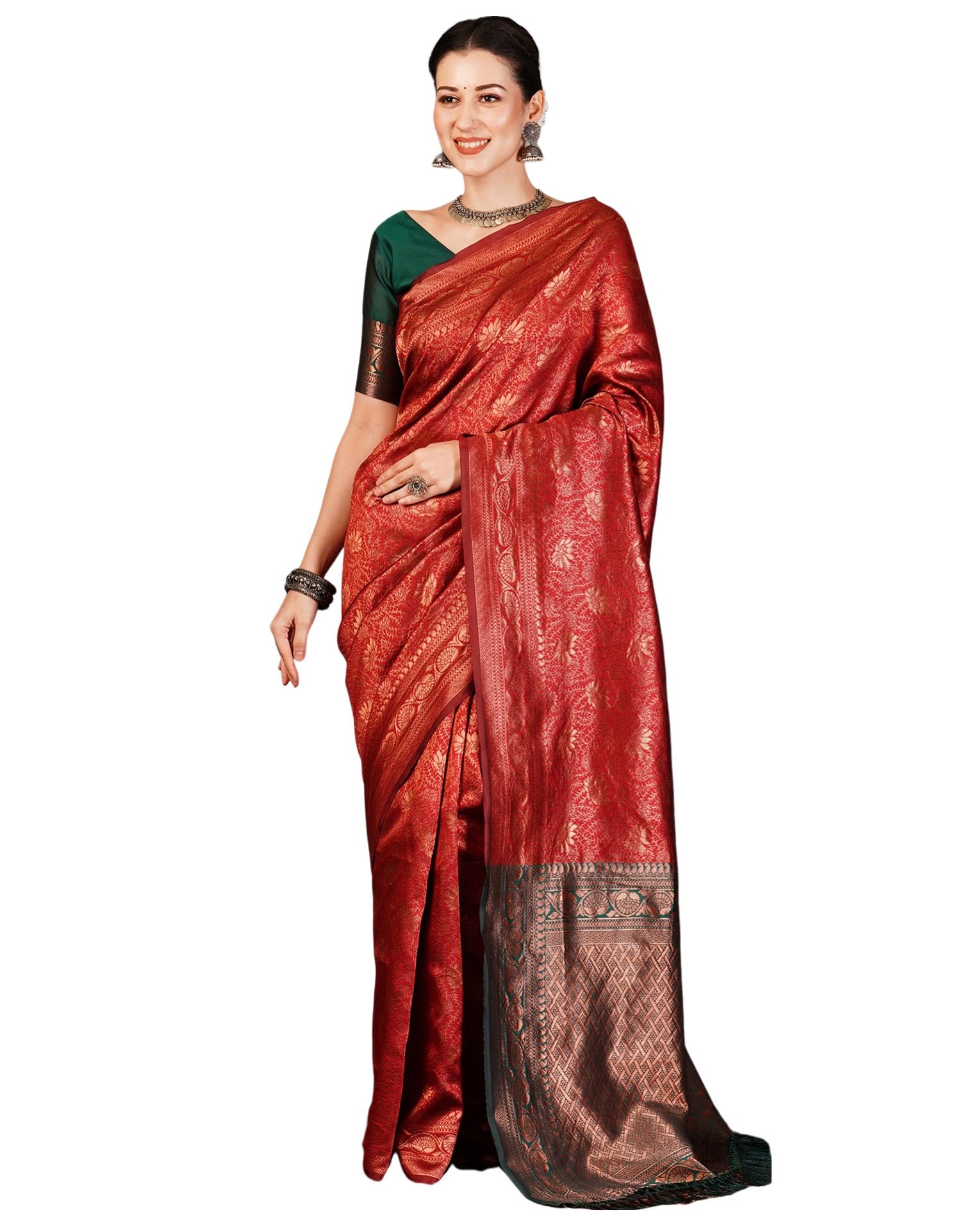 SIRIL Womens Banarasi Jacquard Soft Silk Kanjeevaram Saree With Unstitched Blouse Piece (3757S112A_Red) (B0D6NGJN4J) Amazon Price History, Amazon Price Tracker