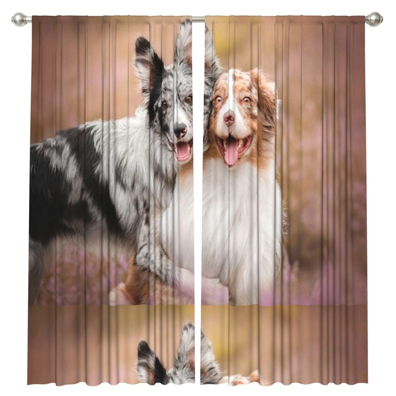 InOmak Australian Shepherd Dogs Couple Dogs Aussies, 2 Panels Window Curtains 52 x 84 Inch Blackout Curtains for Living Room Bedroom
