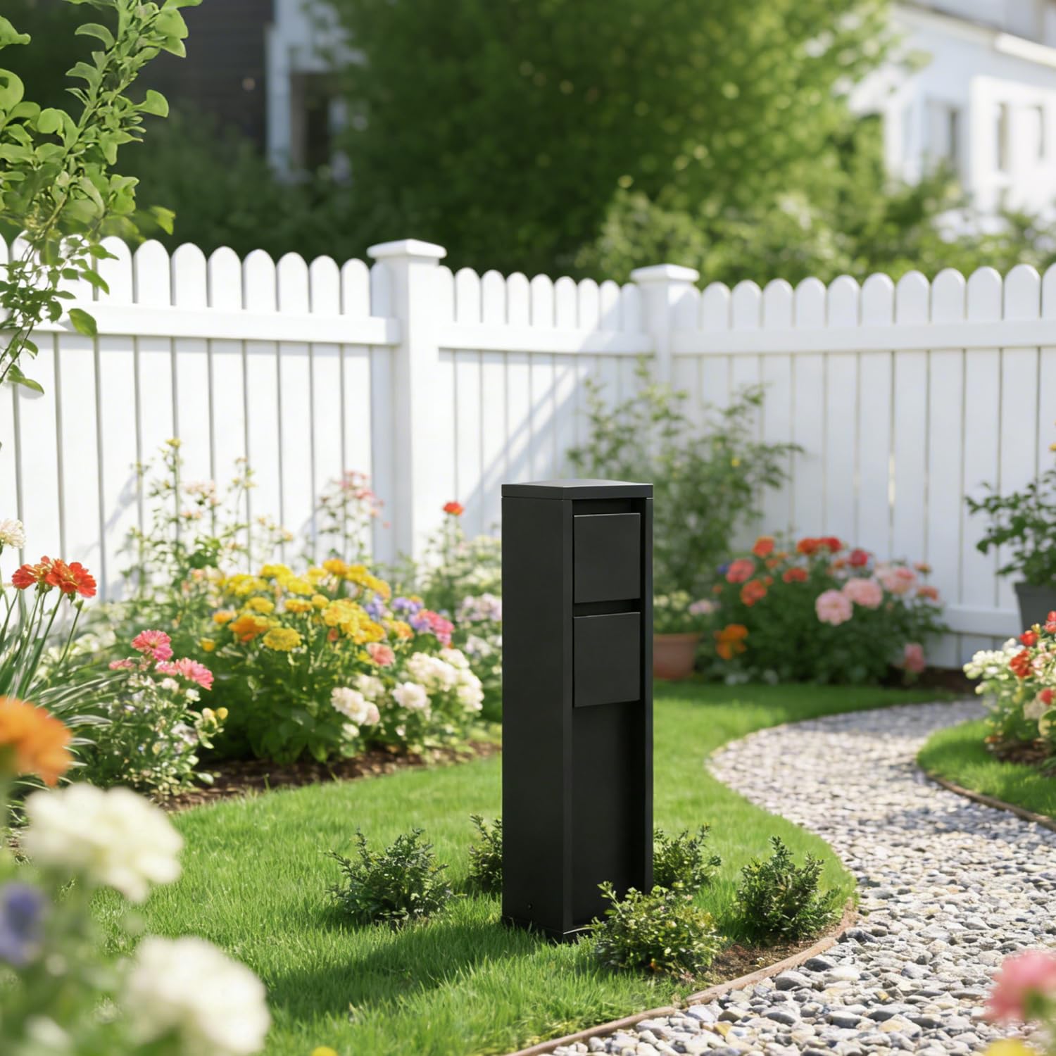 LUTEC Außensteckdose Mains 2-Fach Stromverteiler in Schwarz, IP54 wetterfest, 3500 Watt, eckig,‎8x8x31 cm, Steckdosensäule, Mehfachsteckdose, Steckdosenverteiler, Garten Steckdose Aussen