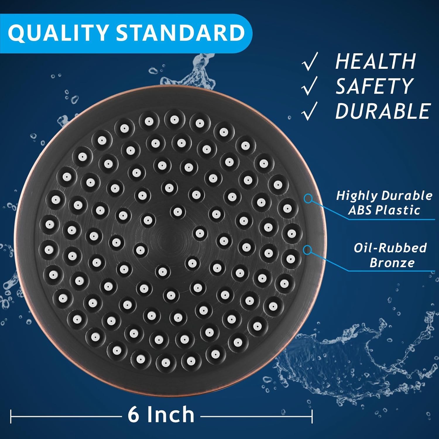 Voolan High Pressure Rain Shower Head, Luxury Modern Look, The Perfect Adjustable Replacement For Your Bathroom Showerhead, Comfortable Shower Experience Even at Low Water Flow (6" Oil-Rubbed Bronze)