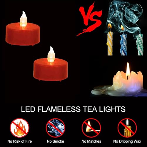 Miniatura 6 de Velas LED de té - Paquete de 50 velas rojas sin llama realistas y brillantes parpadeantes de larga duración 200 horas para celebración de