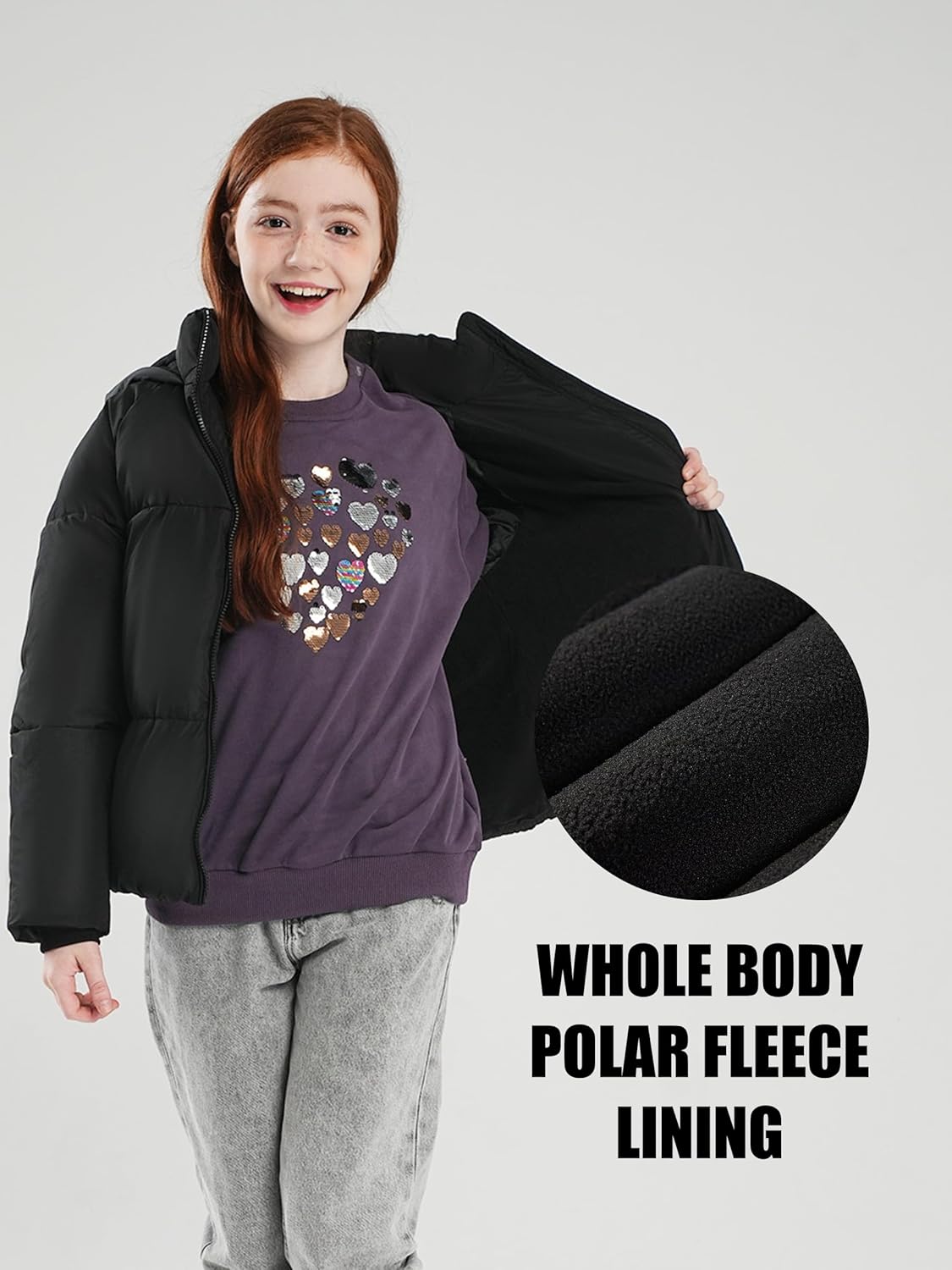 maoo garden Girls Puffer Winter Jacket Fleece Lining Heavyweight Water-Resistant Coat for Big Kids - Image 4