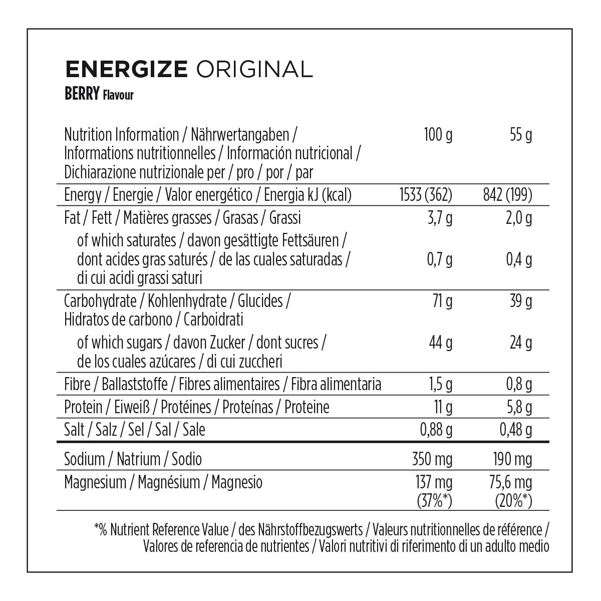 Powerbar Energize Original Berry 25x55g - High Carb Energieriegel + C2MAX Magnesium und Natrium