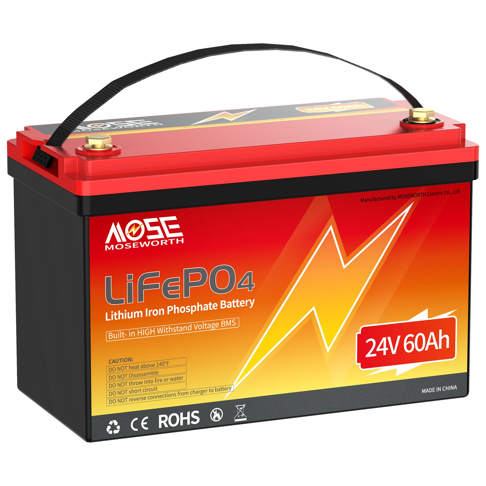 Batteria al litio LiFePO4 da 24 V, 60 Ah, protezione a bassa temperatura, oltre 5000 cicli, gruppo 24 celle di grado A, batteria ricaricabile per motori da traina, camper, barca/marine, solare