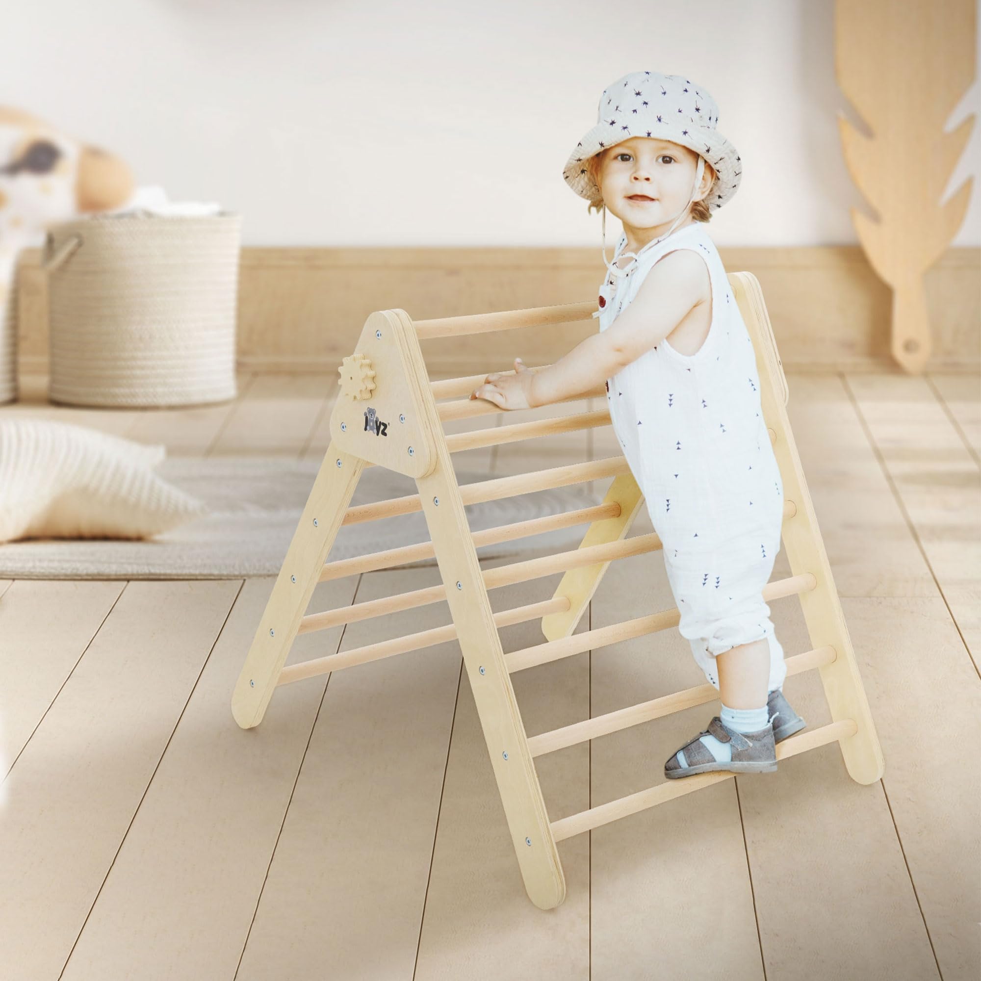Joyz Kletterdreieck für Kinder, Natur, Indoor Klettergerüst aus massives Holz, Pikler Dreieck, Montessori Spielzeug, Holzdreieck für Baby ab 2 Jahre, Kletterleiter Kletterturm Klettergerät Spielgeräte