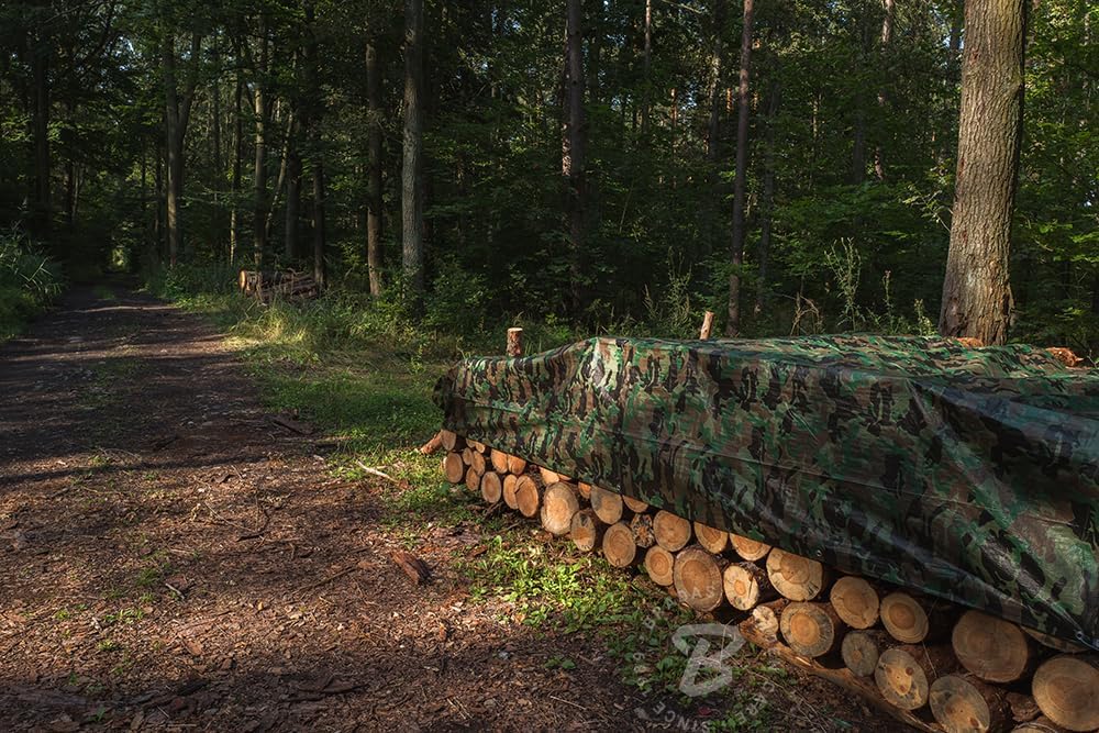 BirnePower Bâche de Protection Premium 6x12m (72m²) Camouflage, Imperméable 90g/m² avec Œillets et Coins Renforcés, pour Bois, Jardin, Bivouac et Bateau, Format Géant