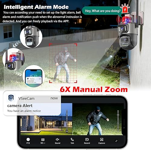 Miniatura 4 de Cámara de seguridad 5G para exteriores, 6MP 6X PTZ Cámaras exteriores de doble lente para seguridad del hogar, cámara con cable impermeable IP66,