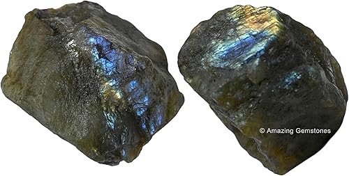 2 piezas de cristales crudos de labradorita y piedras curativas, rocas naturales para rodar y hacer tú mismo, piedras y cristales crudos