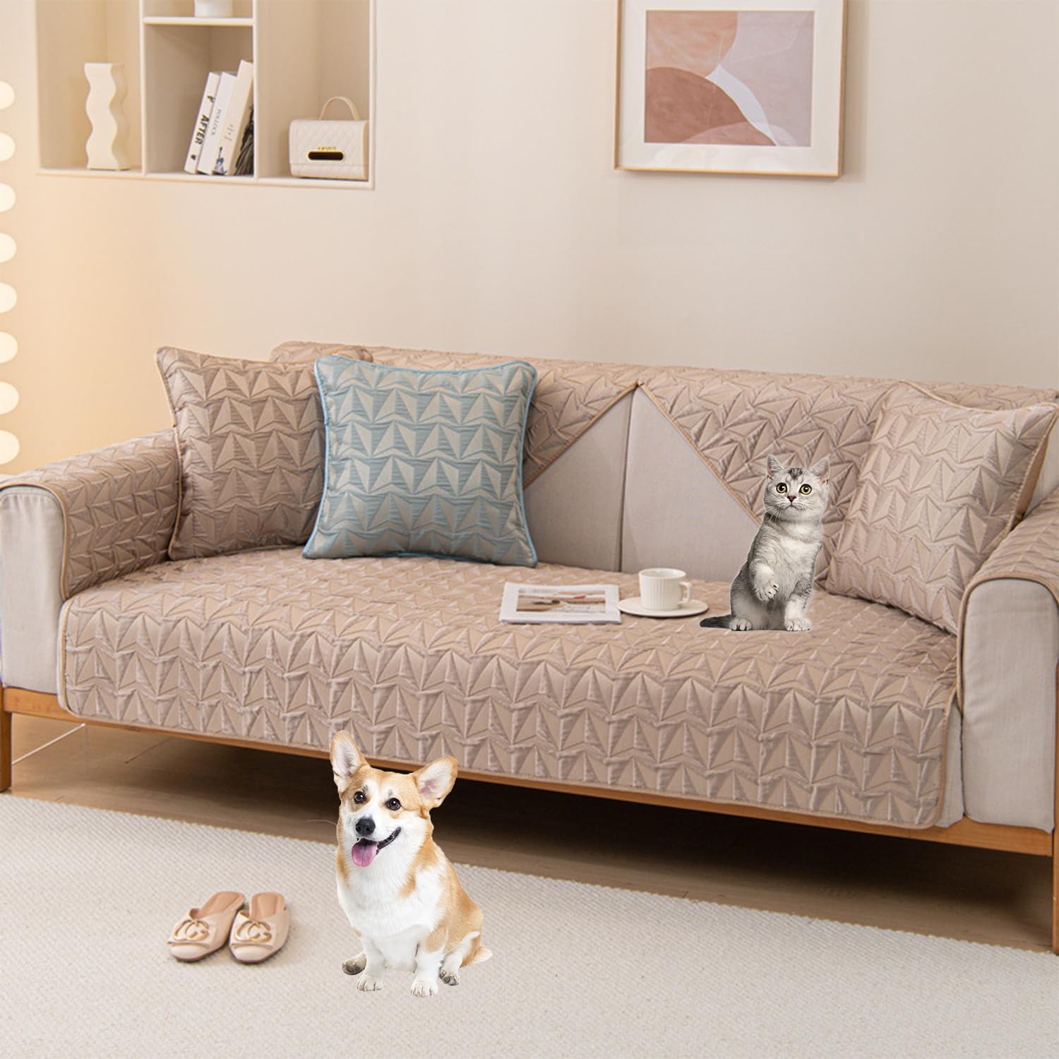 Housse de canapé en velours kaki 110x240 cm antidérapante