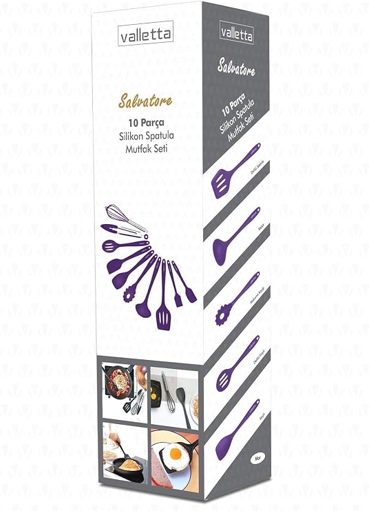 Valletta Salvatore 10 Piece Purple Heat Resistant Fireproof Nonstick Silicone Spatula Set - VLT1156