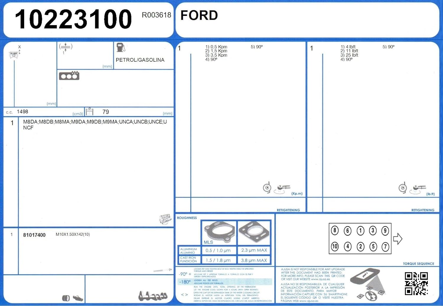 Ajusa 81017400 Bolt Kit Cylinder Head