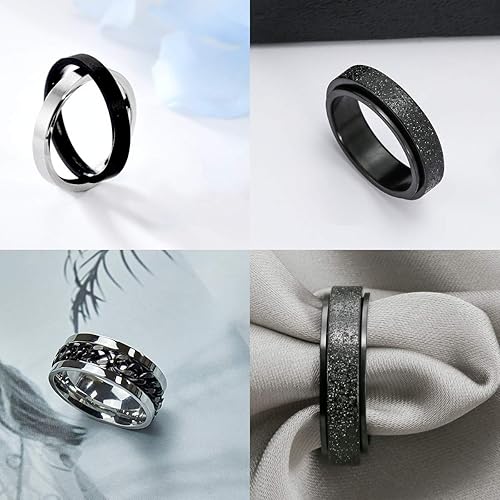 Miniatura 10 de Nanafast Juego de 3 anillos giratorios de acero inoxidable para la ansiedad, anillos giratorios para mujeres y hombres, anillos para aliviar el