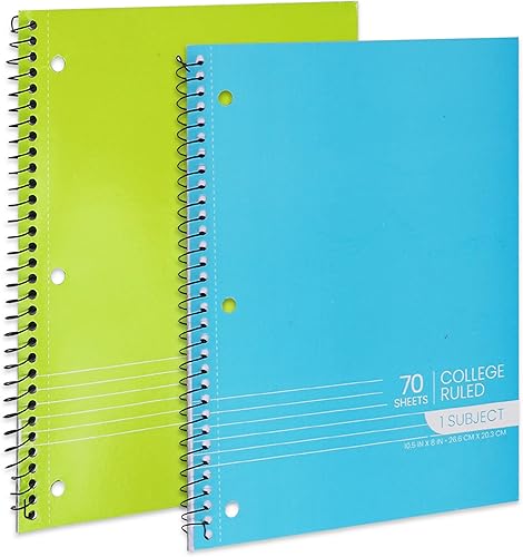 Cuadernos de espiral, cuaderno de 1 materia, cuadernos de rayas universitarias - 70 hojas - 3 agujeros perforados, cuadernos de materias para aula