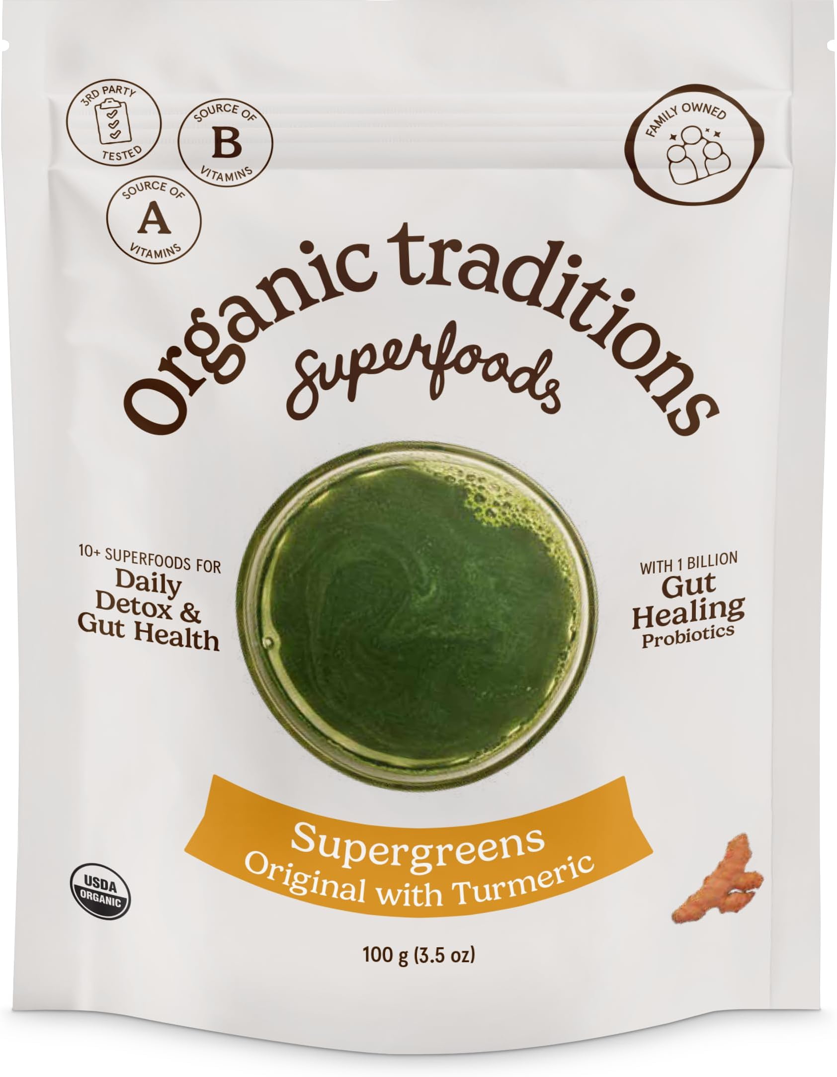 Organic Traditions Supergreens with Turmeric & Probiotics | 100 g | 7 Different Greens, Matcha & Moringa | Supports Detox and Gut Health