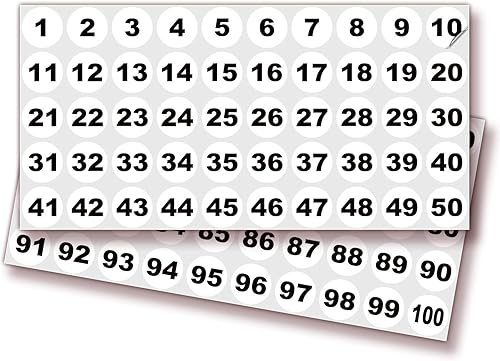 iSYFIX Calcomanías blancas de números consecutivos  1 a 100, 1 pulgada, 1 juego  Vinilo autoadhesivo de alta calidad ideal para inventario,