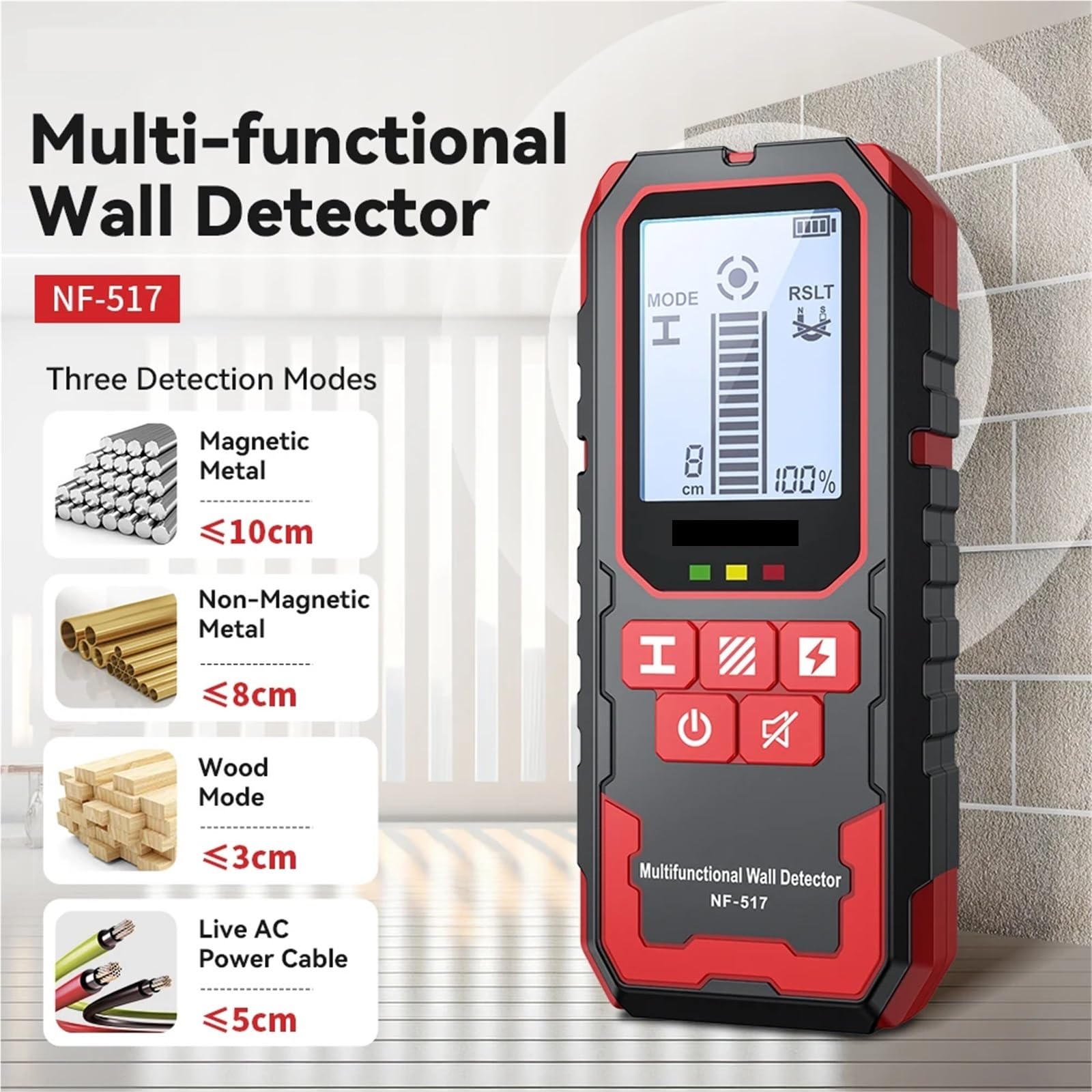 Leitungssuchgerät, Wandscanner 3in1 Metalldetektor LCD-Display Wanddetektor Bolzensucher