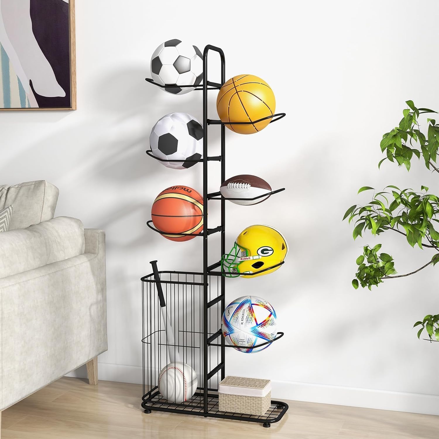 GOPLUS Soporte Universal de 7 Niveles, Estante de Metal para Deportes, Negro