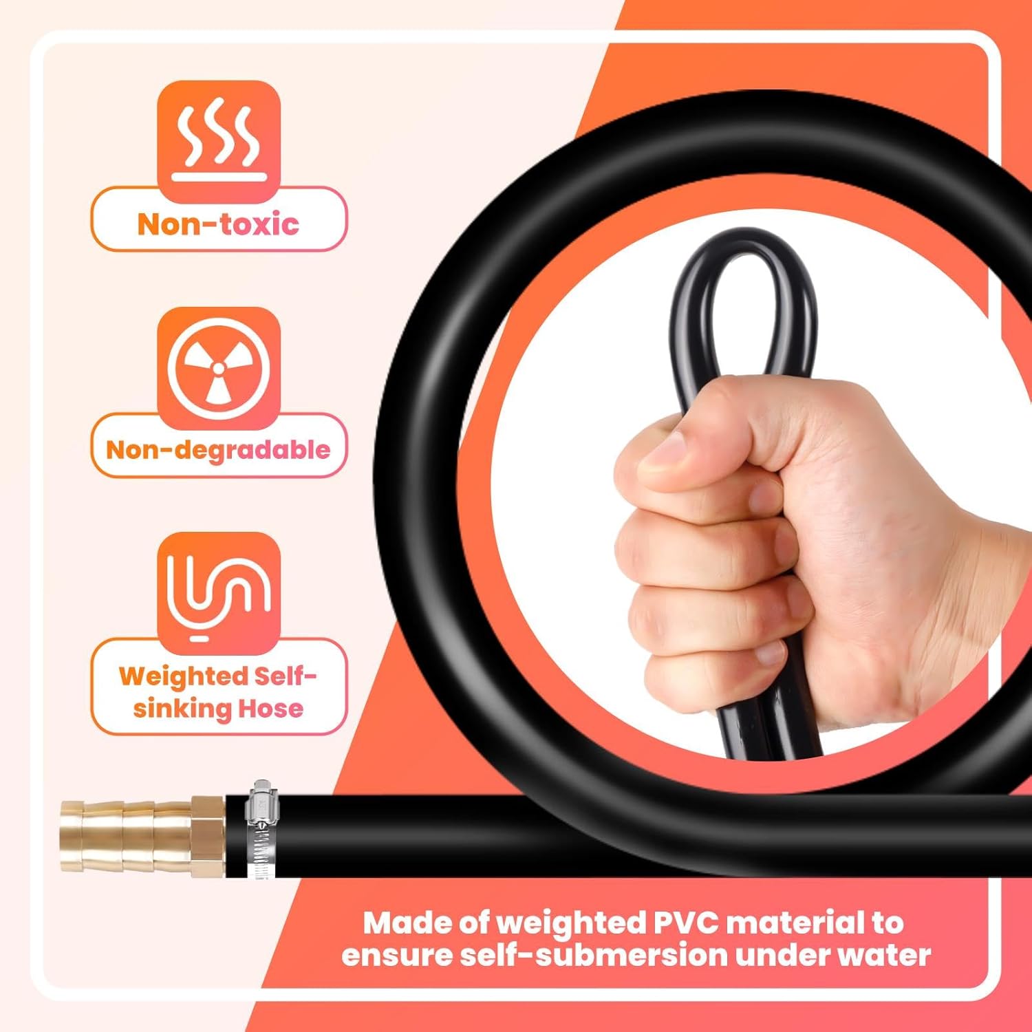 3/8 Inch Self Sinking Aeration Hose, 100 FT Weighted Aerator Hose Kit with 4 Stainless Steel Hose Clamps & 4 Copper Menders, Enhances Aeration & Water Recirculation Efficiency for Ponds, Gardens