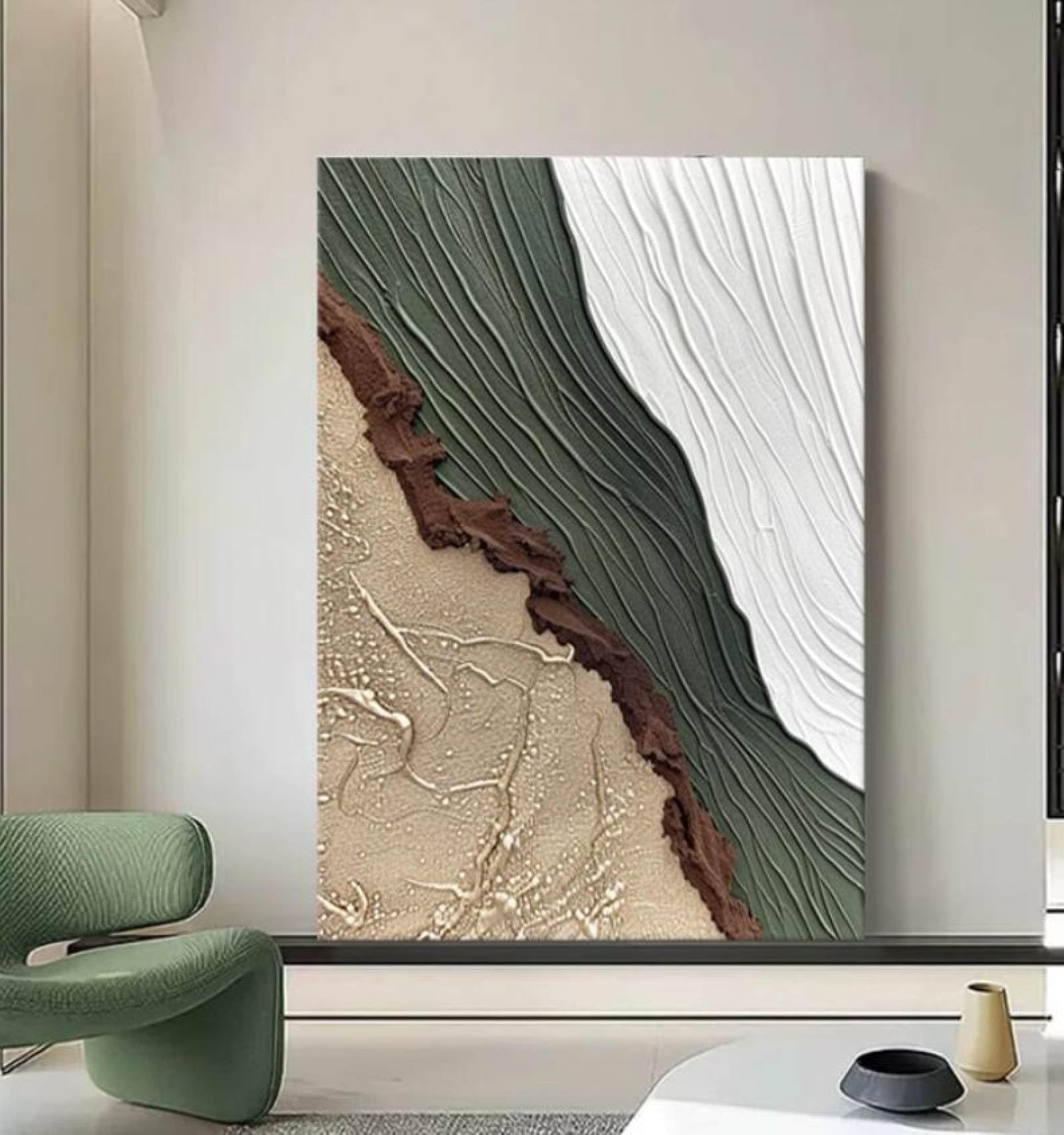 Tableau abstrait feuille d'or pour habiller un grand mur blanc vide
