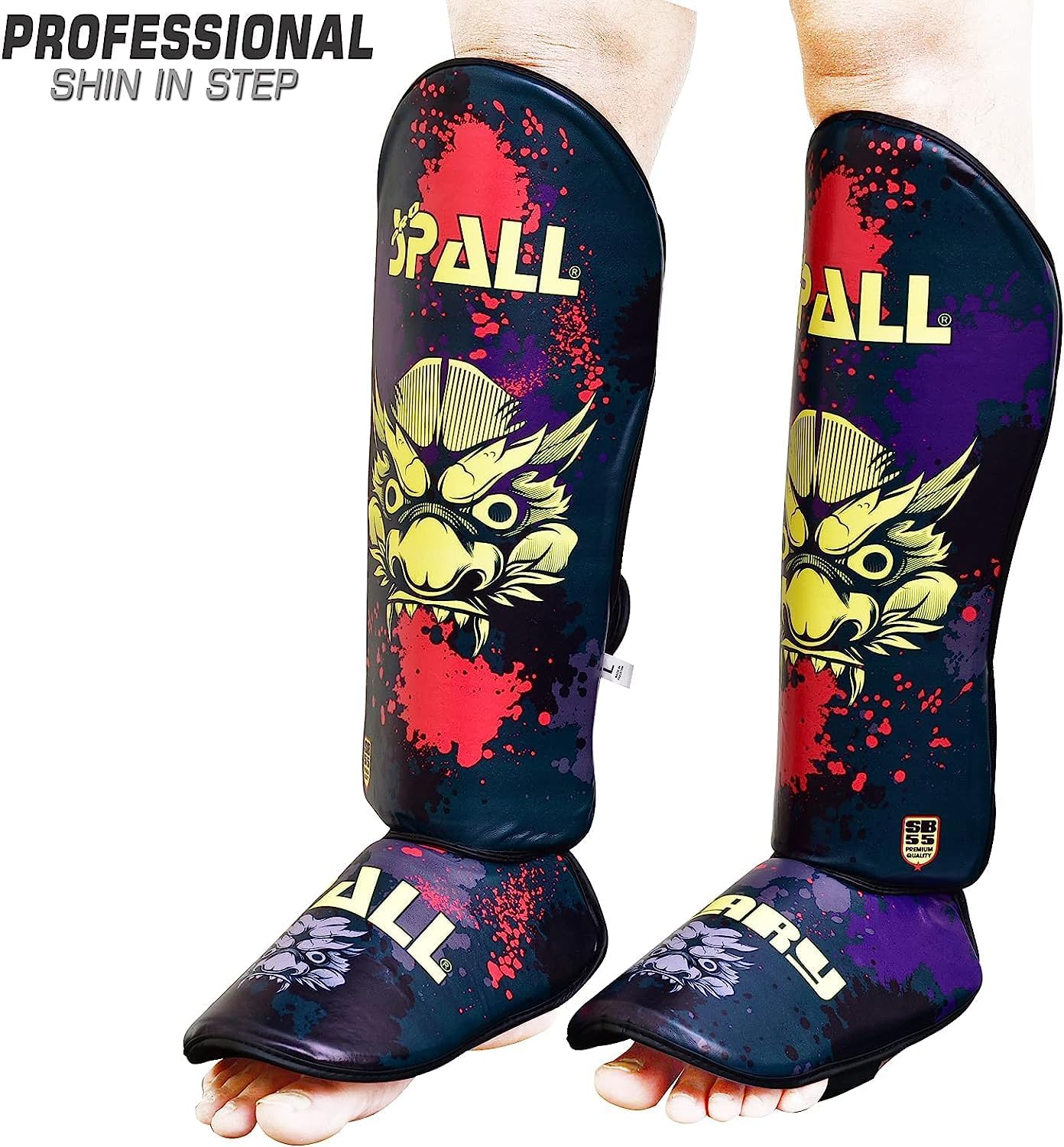Muay Thai Shin Guards for Kickboxing Martial Arts BJJ Boxing Equipment MMA Training and Sparring Leg Guard with Instep Protection Pads Scary