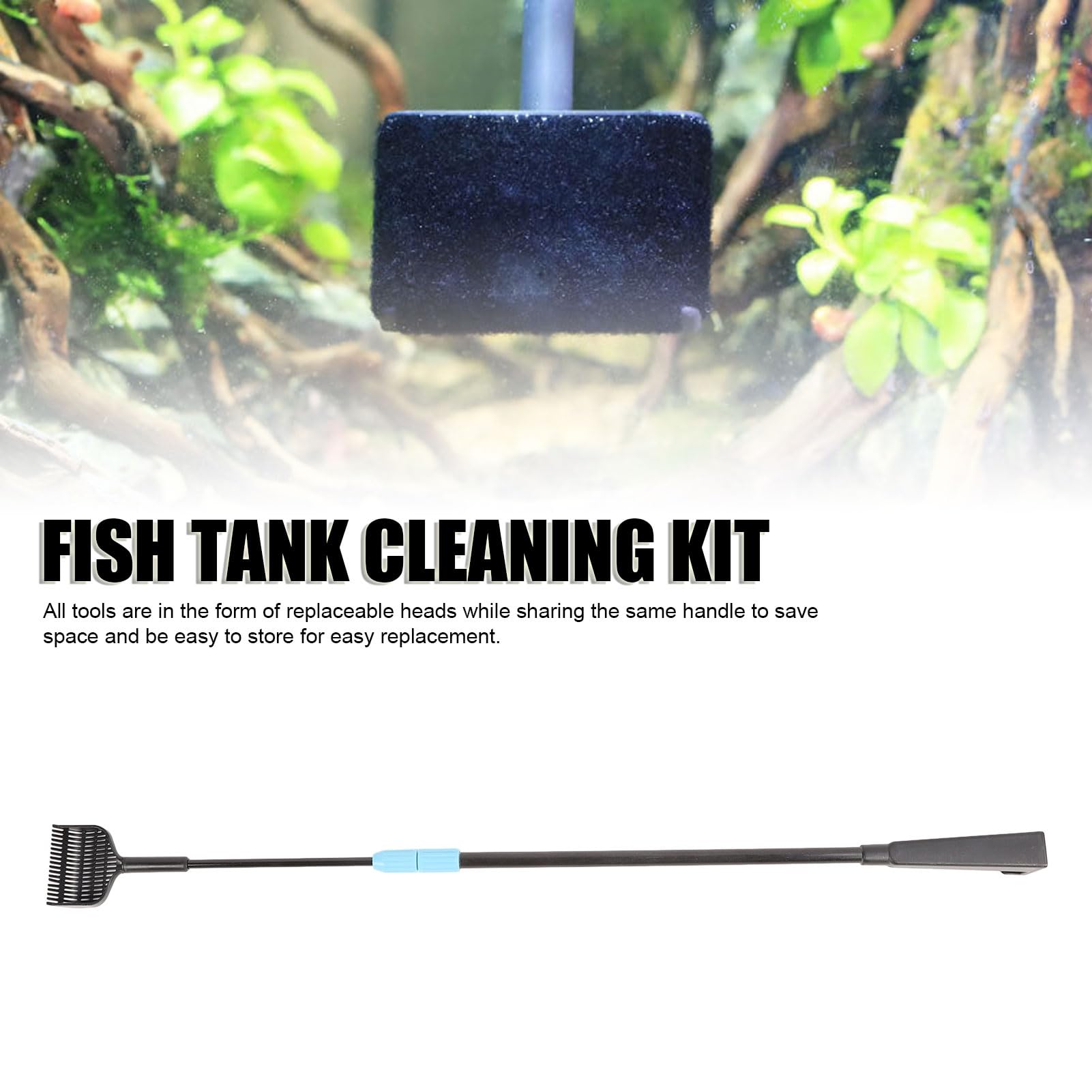 Sorandy Aquarium Cleaning Kit, Fish Cleaner Set, 4 in 1 Plastic Long Handle Fish Brush Cleaner Set Fish Glass Scraper Right Angle Brush with Telescopic Handle