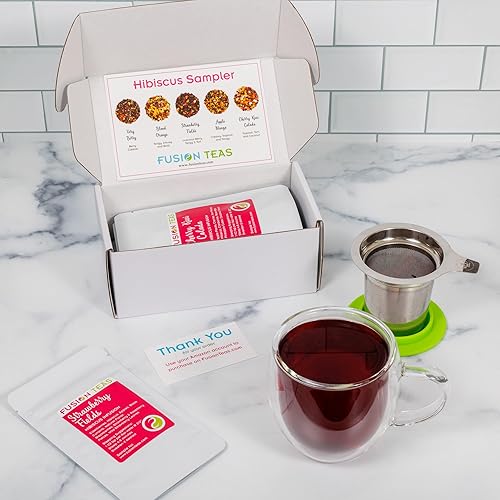 Miniatura 4 de Juego de muestras de hibisco, una variedad picante y ácida de infusiones de hojas sueltas de hibisco, 5 bolsas de muestra de sabores de frutas