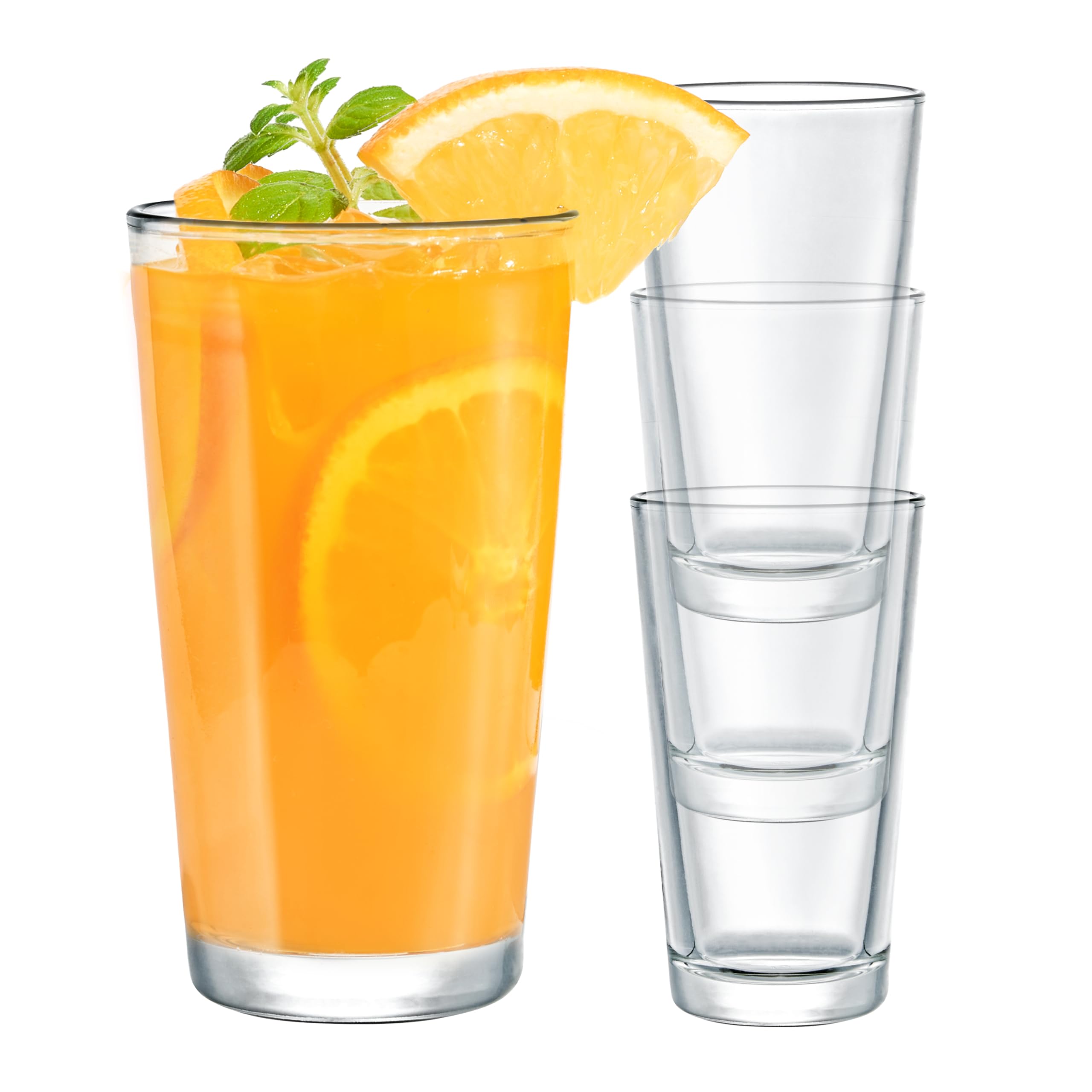 SOUL ONE7 oz Small Juice Glasses, Set of 4, Stackable Tumbler Glass Cups, Heavy Based Drinking Glasses for Orange Juice, Water, Milk, Coffee