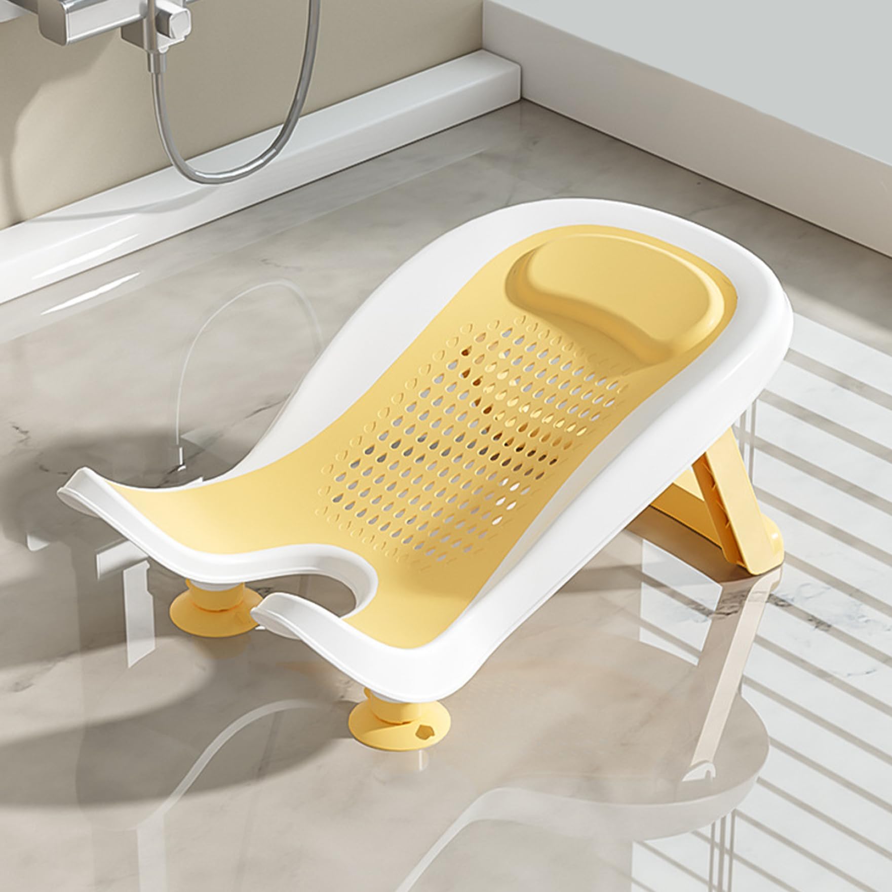 Babywaschbecken mit Saugnapf, multifunktionales tragbares Waschbecken, Babybadewanne mit klappbaren Beinen, Gesäßstütze, Waschwerkzeug für den täglichen Gebrauch auf der Theke, Gelb.
