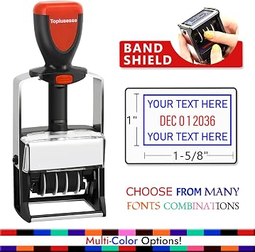 Heavy Duty Date Stamp with Custom Text Self Inking Personalized Signature Stamp with Date-1" x 1-5/8-Choose from Multi Fonts and Color Option