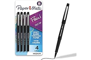 Paper Mate Flair Felt Tip Pens, Medium Point (0.7mm), Black, 4 Count