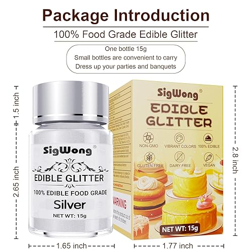 Miniatura 6 de Purpurina comestible, 0.55 onzas de polvo comestible, purpurina de polvo comestible de grado alimenticio metálico para decoración de alimentos para