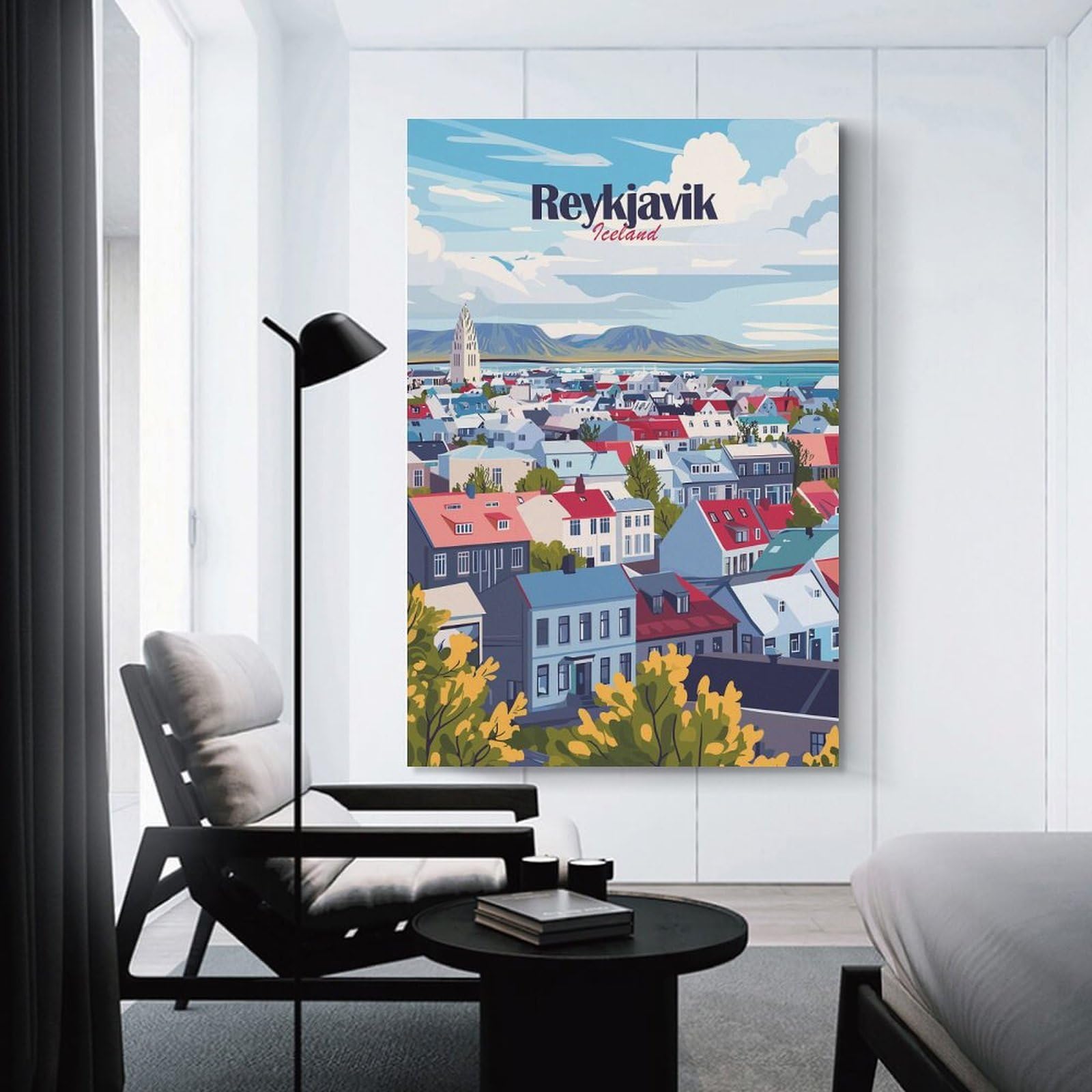 Junmoney Reykjavik Cityscape Wall Decor Canvas Print, 12x18inch(30x45cm), for Wall Displays, Bedrooms Or Room Updates, Wall Decor Suited to Curated Displays