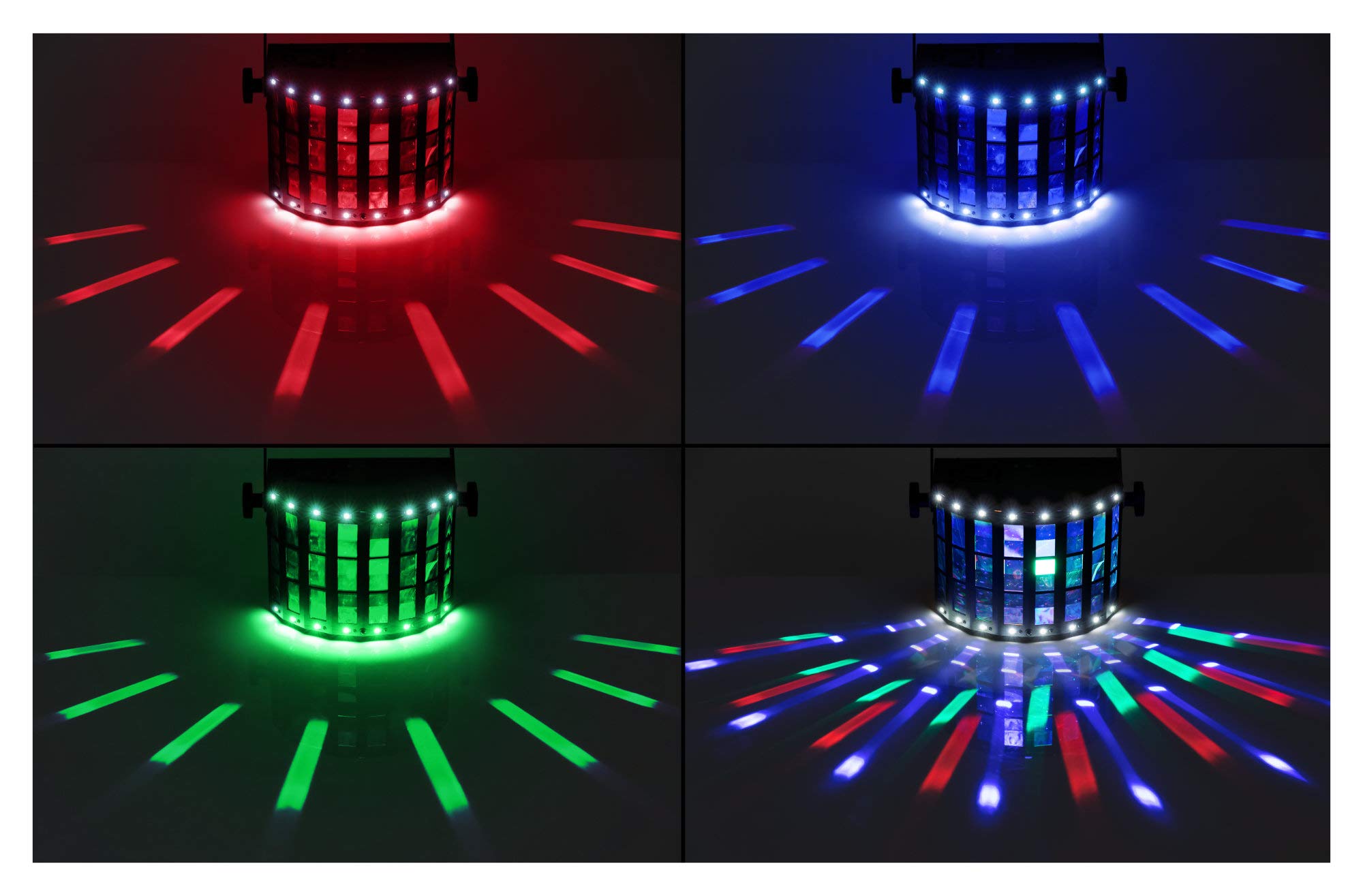 Showlite DS-3 Derby/Strobe Hybrid-Strahleneffekt, 16 SMD-LEDs à 0 | Bunter, bewegter Lichteffekt für Partyraum und mobile DJs, 4 RGBW-LEDs mit je 3 Watt Leistung, 5 Watt für Strobe-Effekt, Auto
