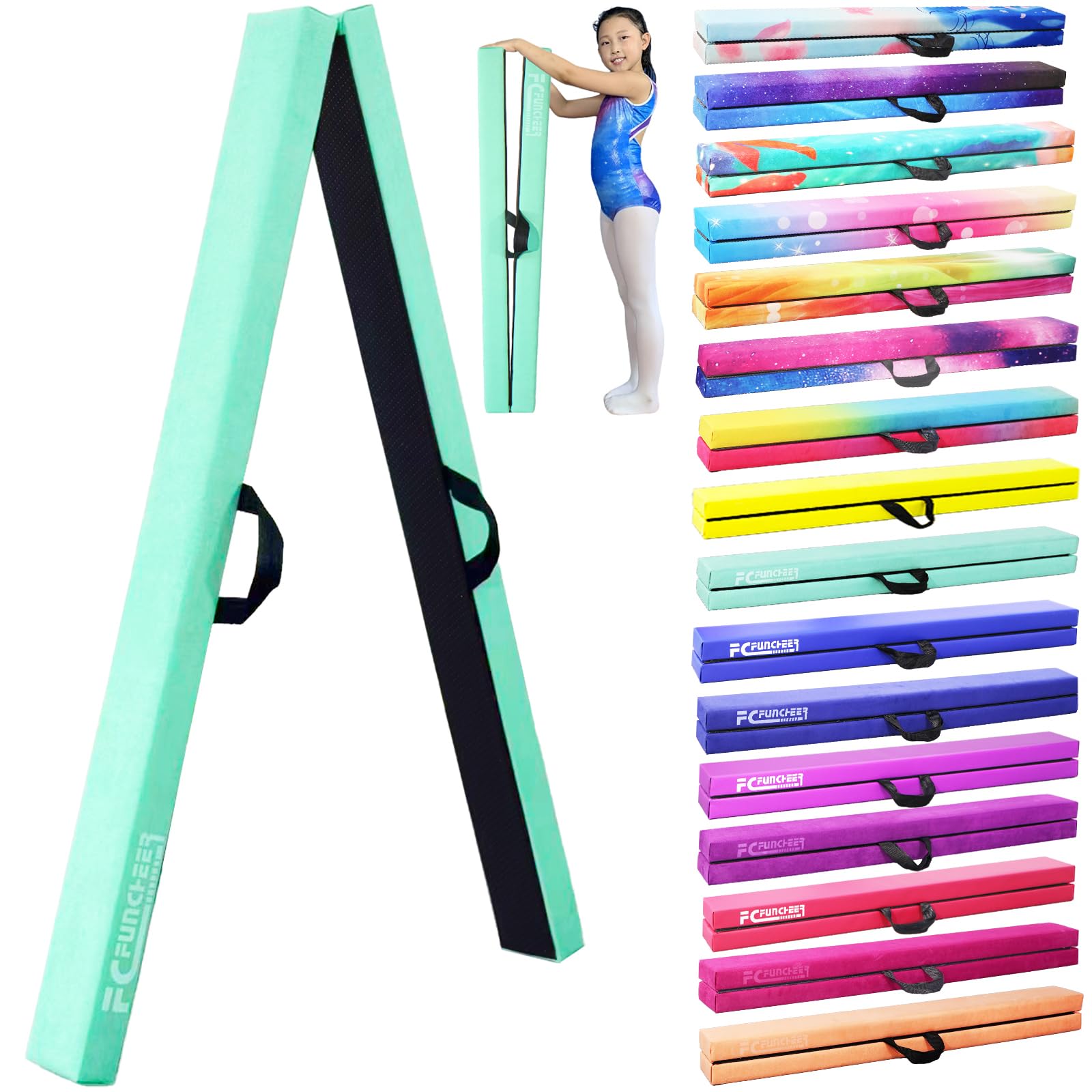 FCfuncheer 8FT Folding Gymnastic Beam,Wood core Anti-Slip Bottom with Carrying Handle