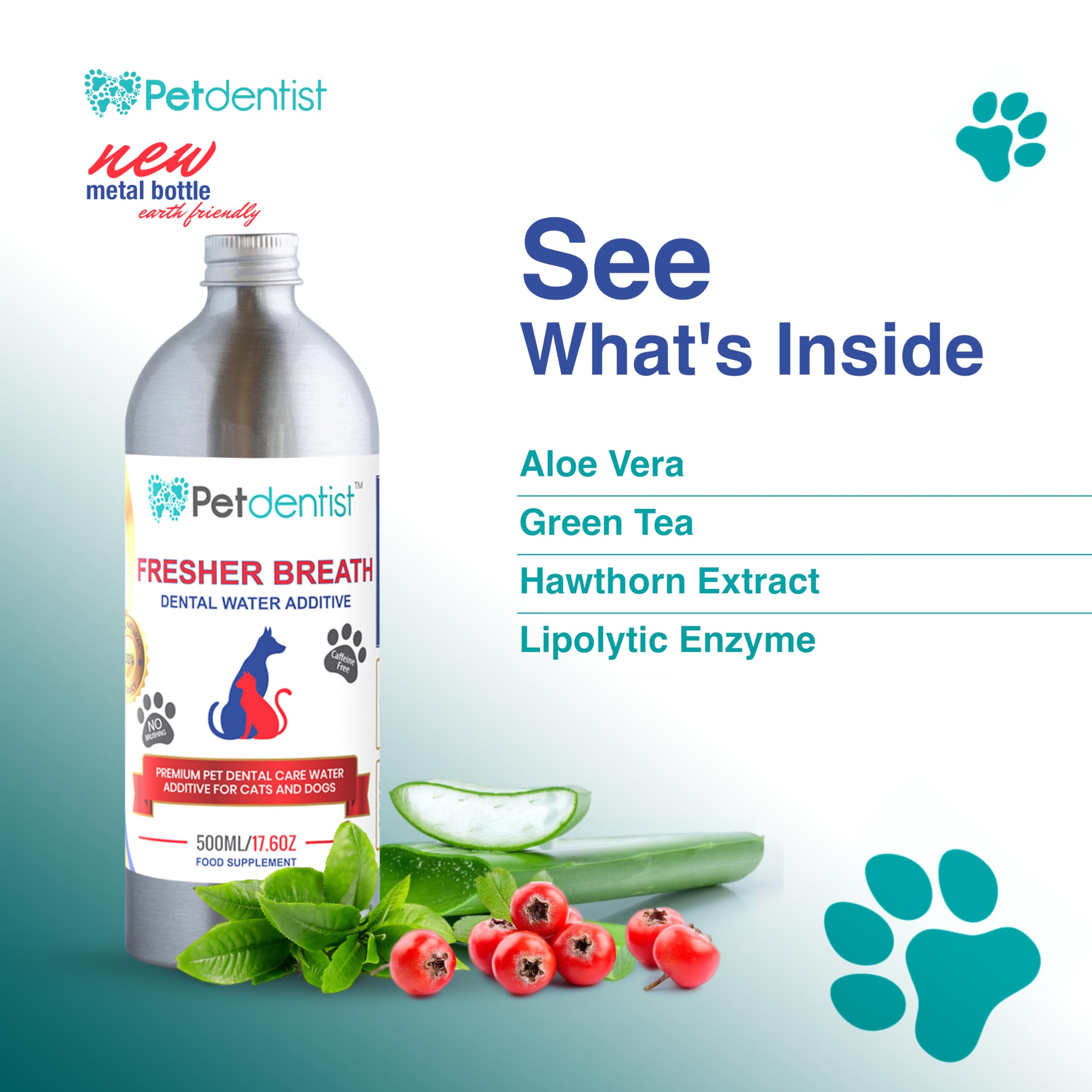 Cuidado Dental para Perros Aliento Fresco Aditivo de Agua Removedor de tártaro para Perros Limpieza del ambientador Oral Producto para encías Gingivitis y Mala respiración de Gato - 500ml