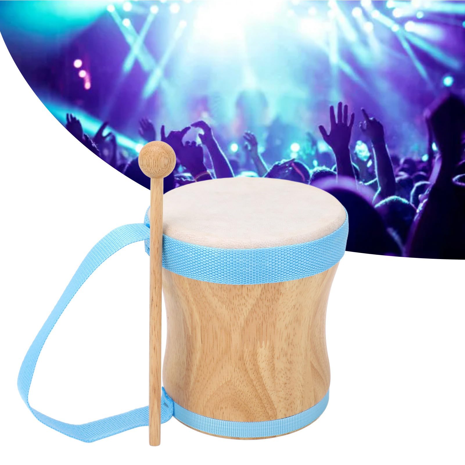Tambour Bongo à main, instrument de percussion musical en peau de mouton avec sangle de transport et bâton (bleu)