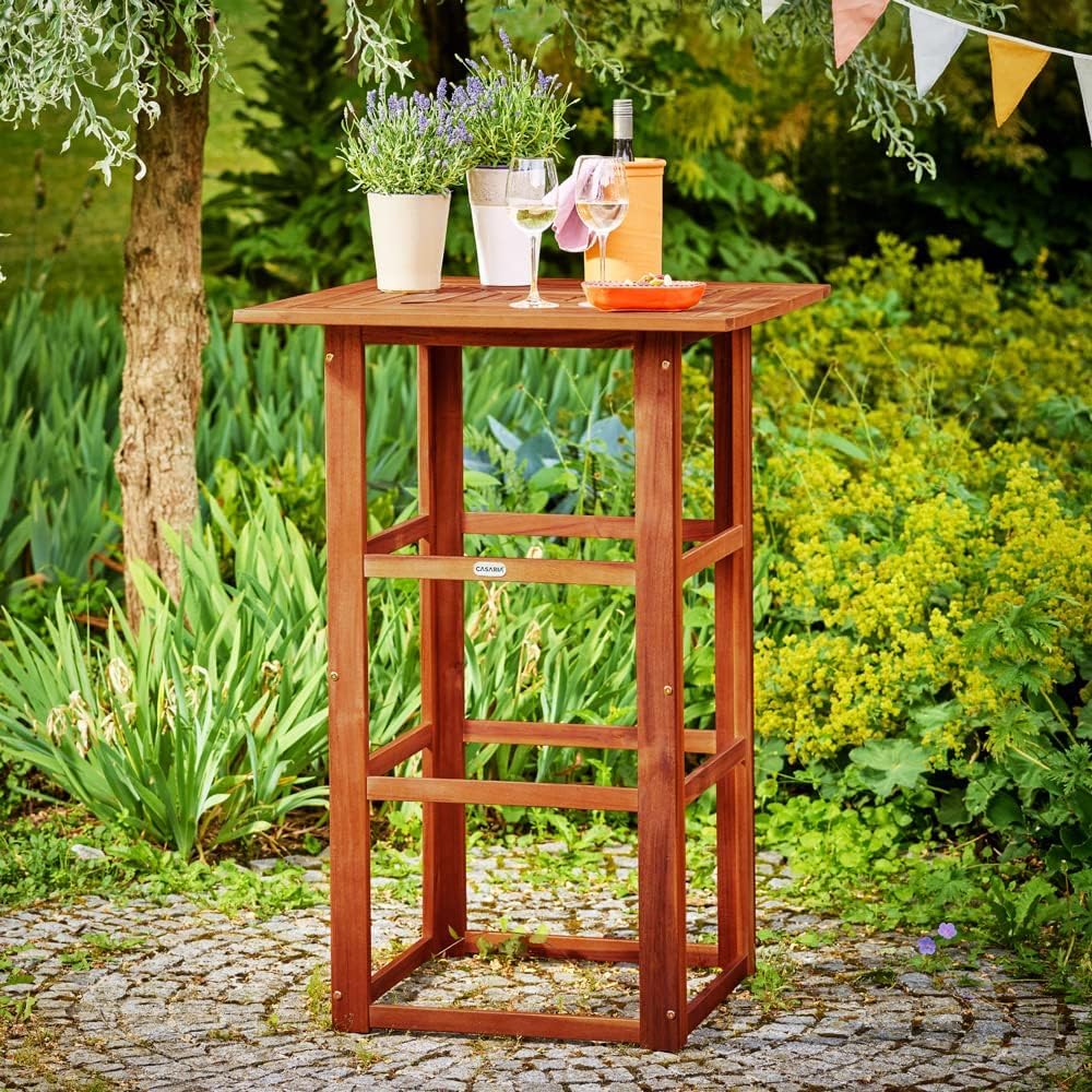 Casaria® Stehtisch Holz 110 cm Hoch 75 x 75 cm Eckig Massiv Rustikal Indoor Outdoor Bistrotisch Biertisch Gartentisch Biertisch Partytisch Bartisch