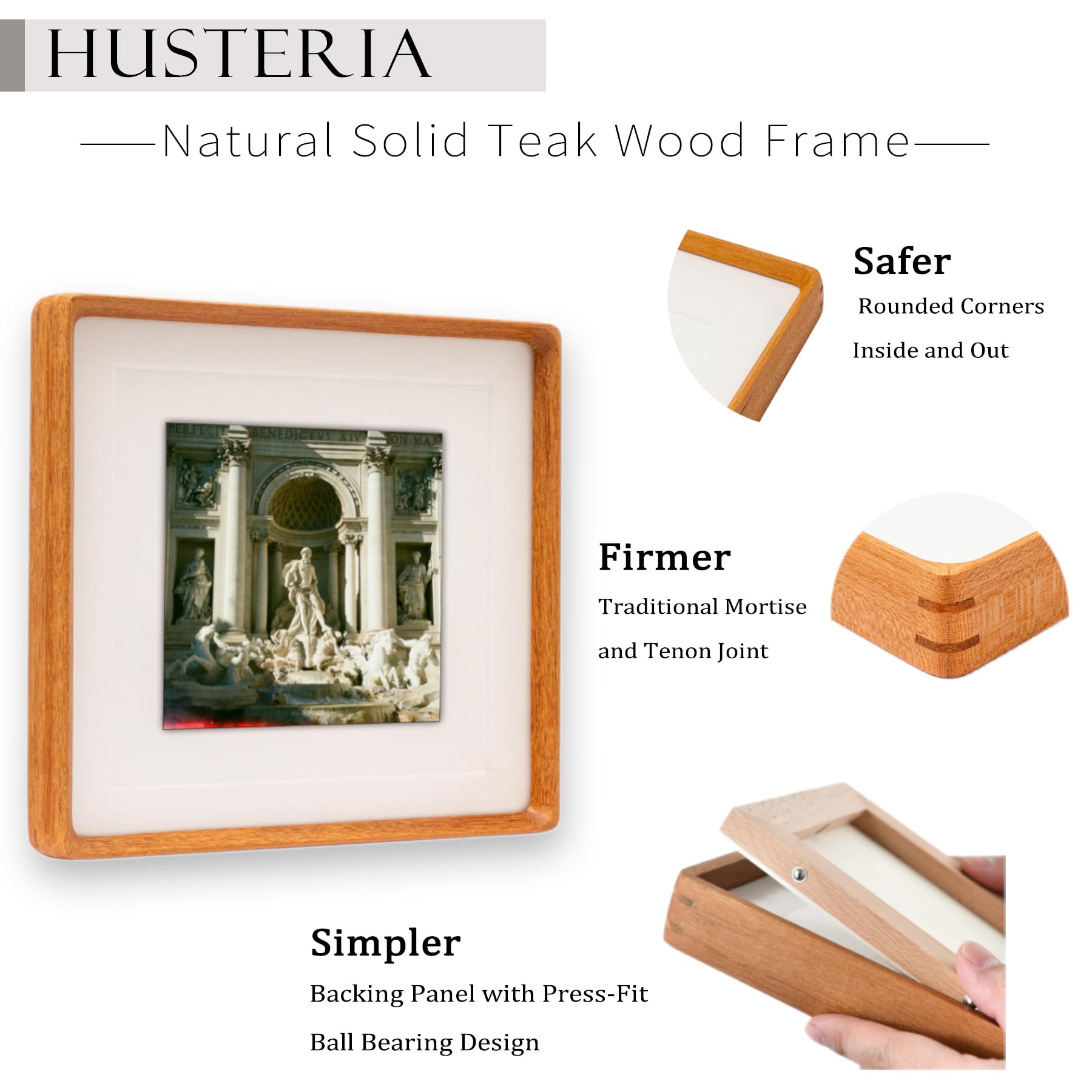 Husteria 12x12 Square Picture Frame In Natural Teak Wood - Matted To 8x8 Or 10x10, Wall Or Tabletop Display