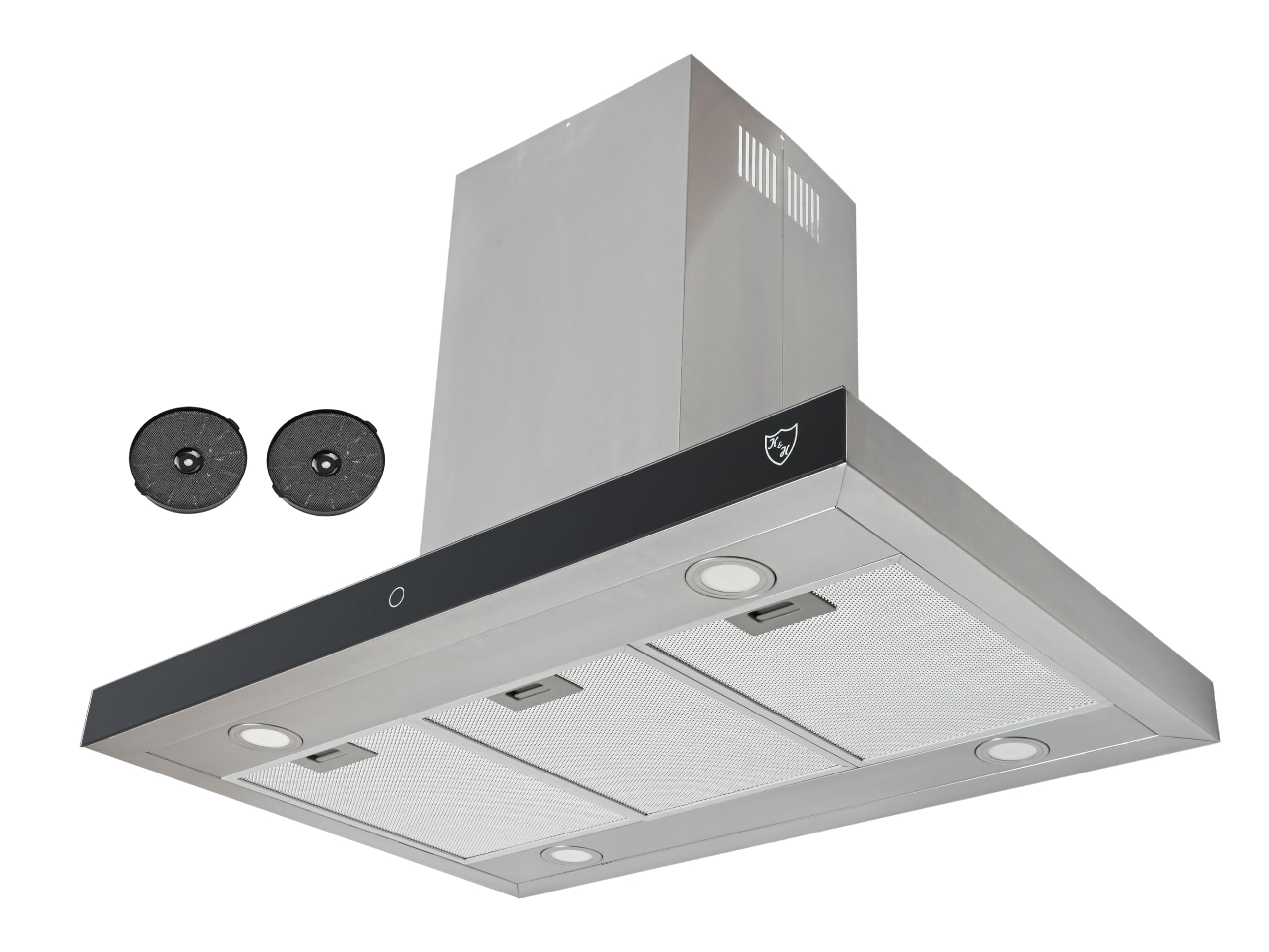 K&H Dunstabzugshaube 90cm Inselhaube Umluft Abluft Abzugshaube Metall Fettfilter LED Beleuchtung 9 Leistungsstufen ISA-90-600 m³/h Energieklasse A+ Edelstahl