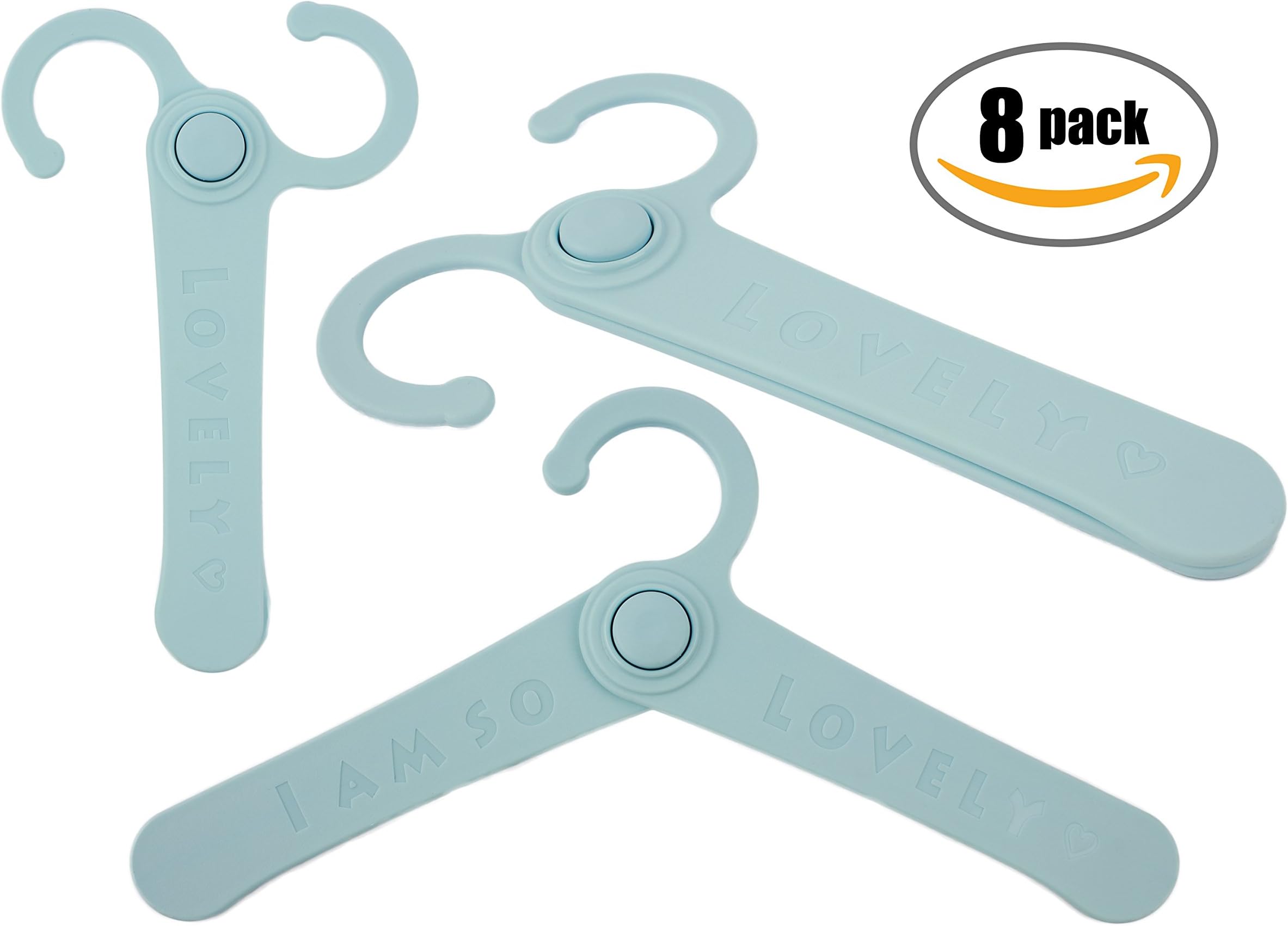 Push Button Foldable Clothes Hangers for Home and Travel Heavy Duty Plastic Clothes Organizer Various Colors 2 Sizes Set of 8 (For Kids, Pastel Blue)
