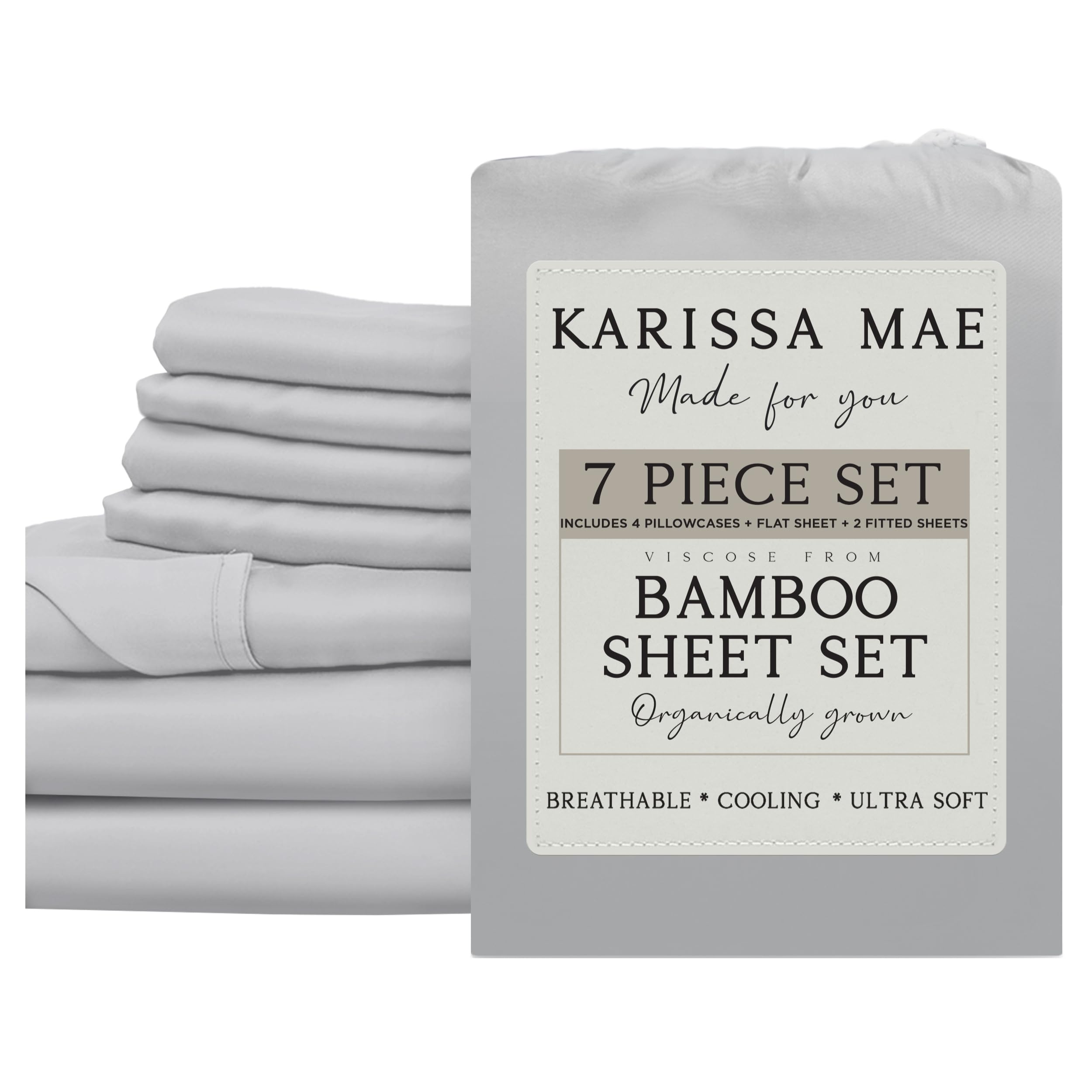 KARISSA MAE 7 Piece Luxury Bamboo Viscose Split King Sheets, FSC Certified