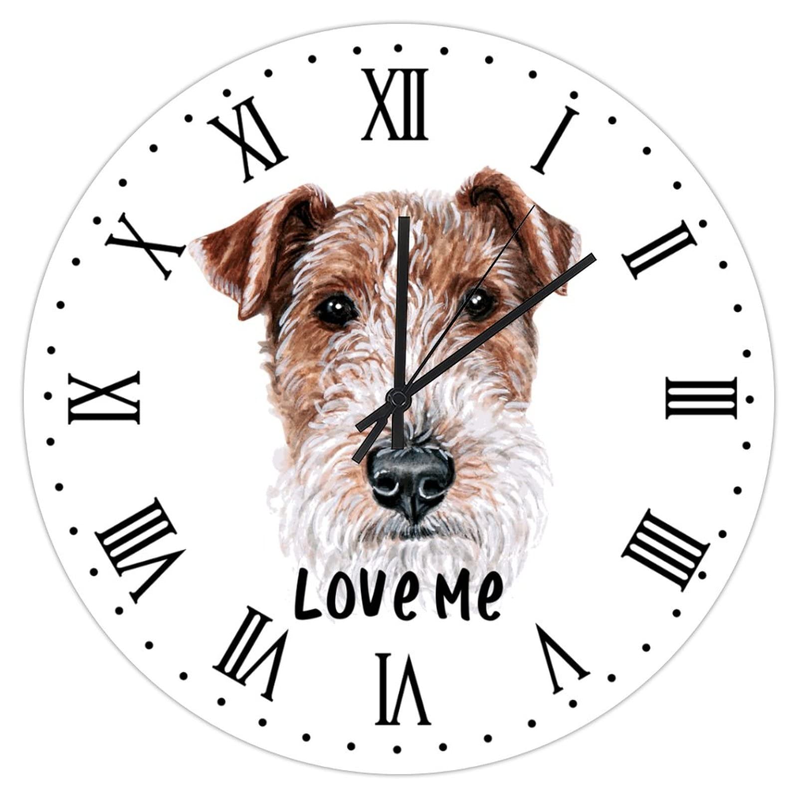 Horloge murale Wire Fox Terrier silencieuse en style rétro rustique de 38 cm
