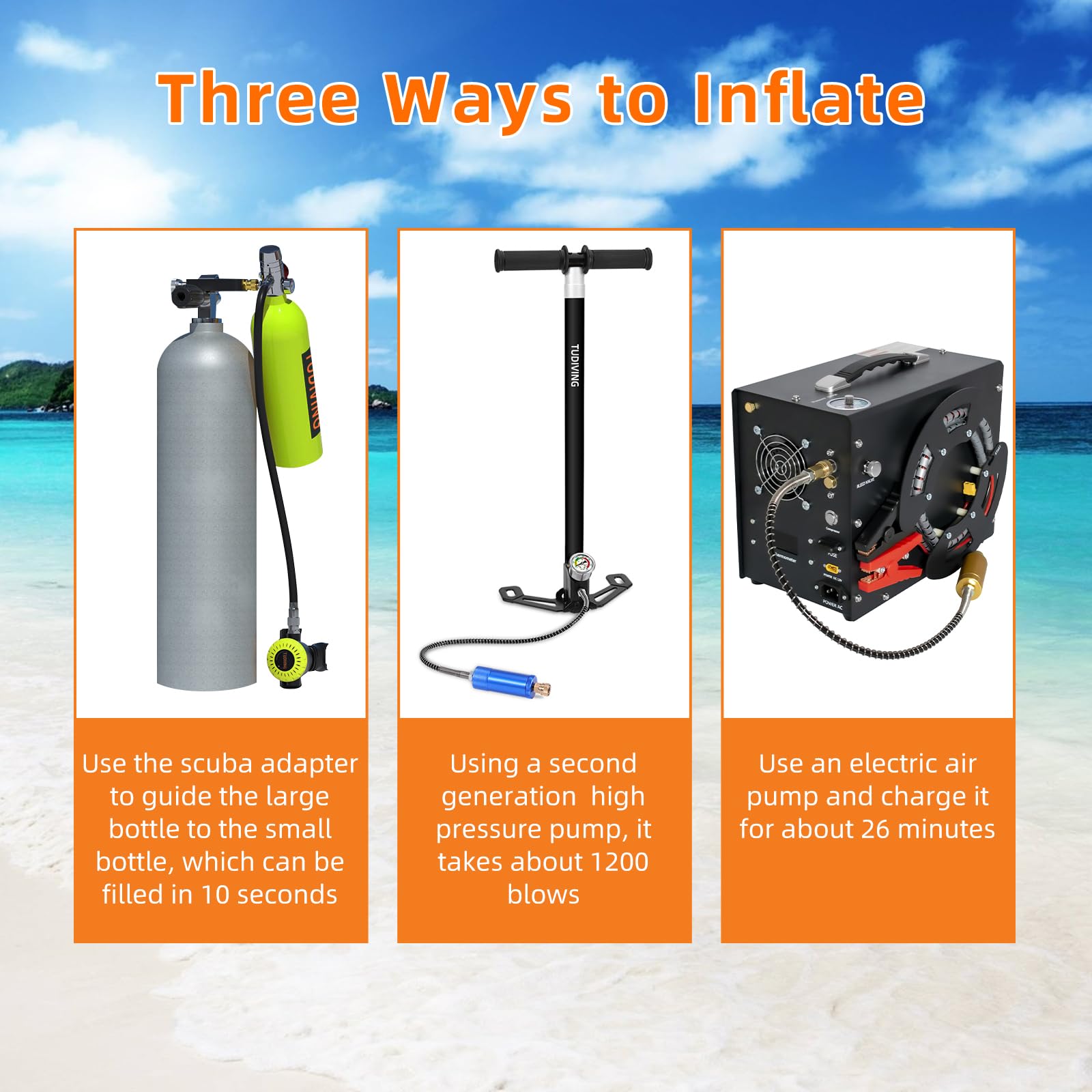 TUDIVING Tanque de Buceo portátil de 1 L, Tanque de Buceo portátil para 15-20 Minutos de respiración bajo el Agua, Mini Tanque de Buceo Reutilizable